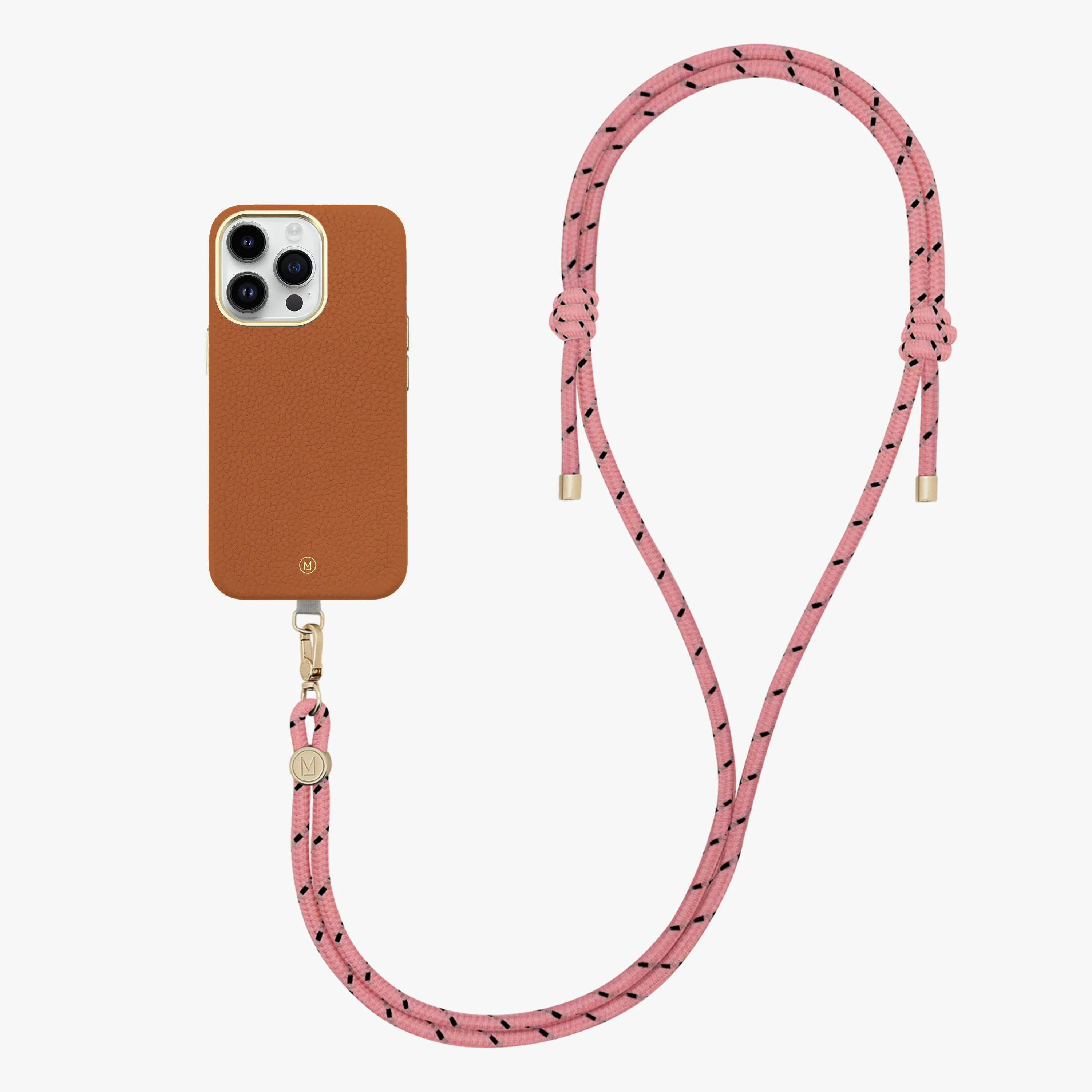 iPhone 14 Plus Leather MagSafe Case with Crossbody Rope Strap