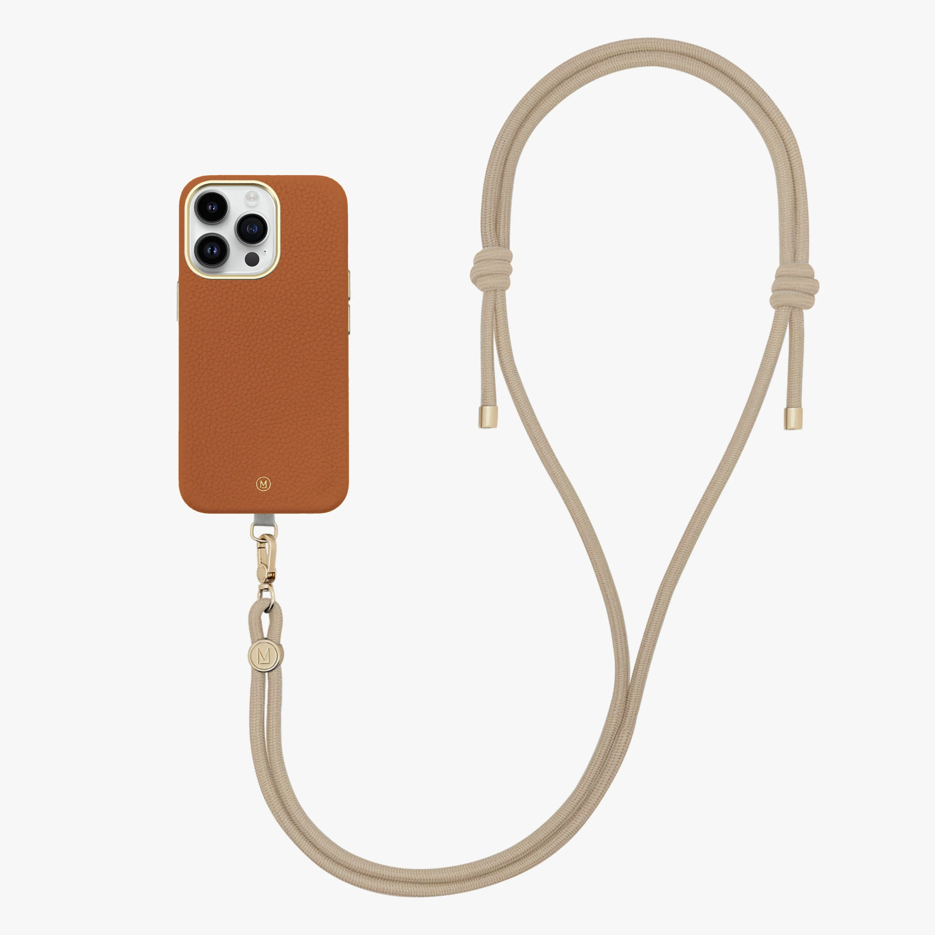 iPhone 14 Plus Leather MagSafe Case with Crossbody Rope Strap
