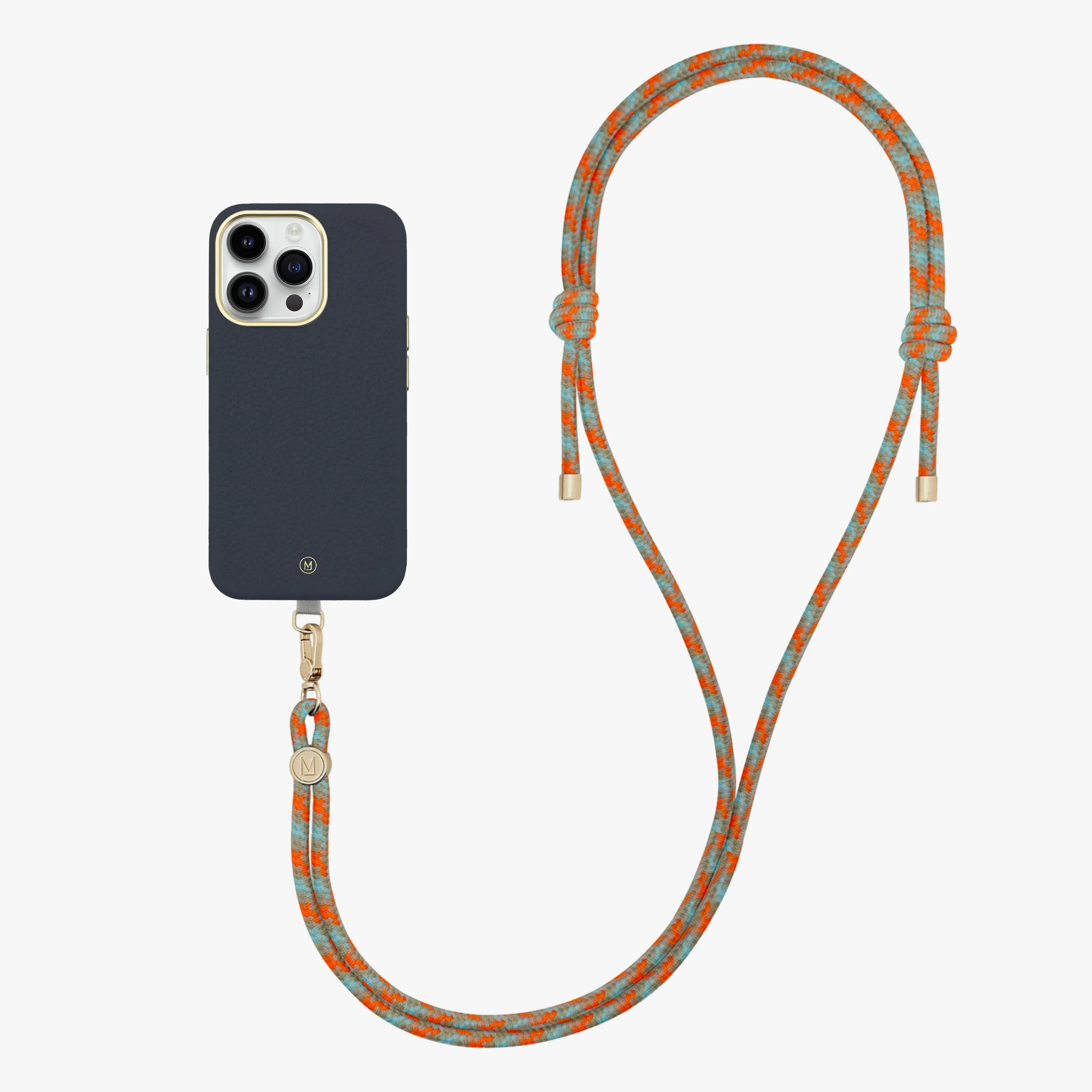 iPhone 14 Plus Leather MagSafe Case with Crossbody Rope Strap
