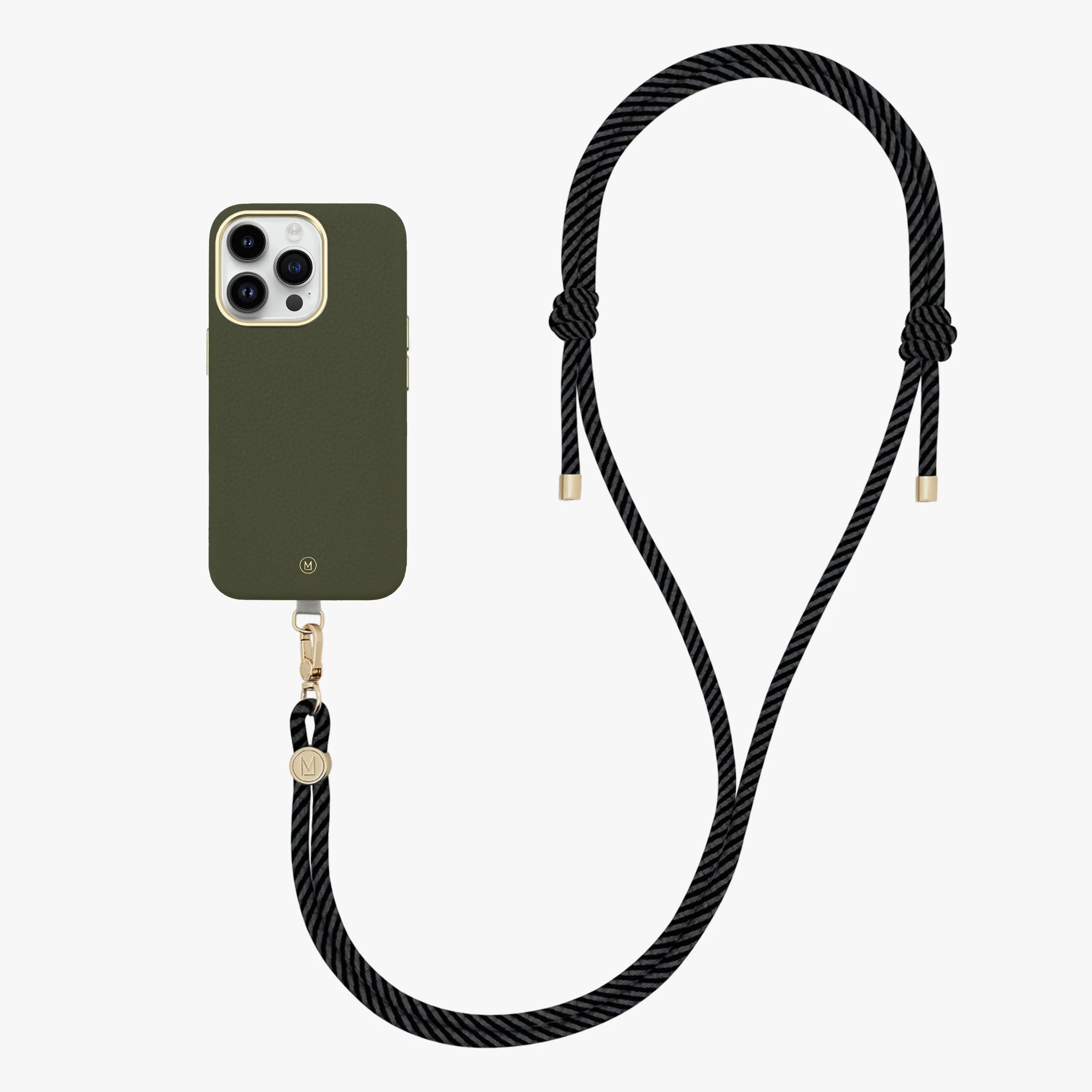 iPhone 14 Plus Leather MagSafe Case with Crossbody Rope Strap