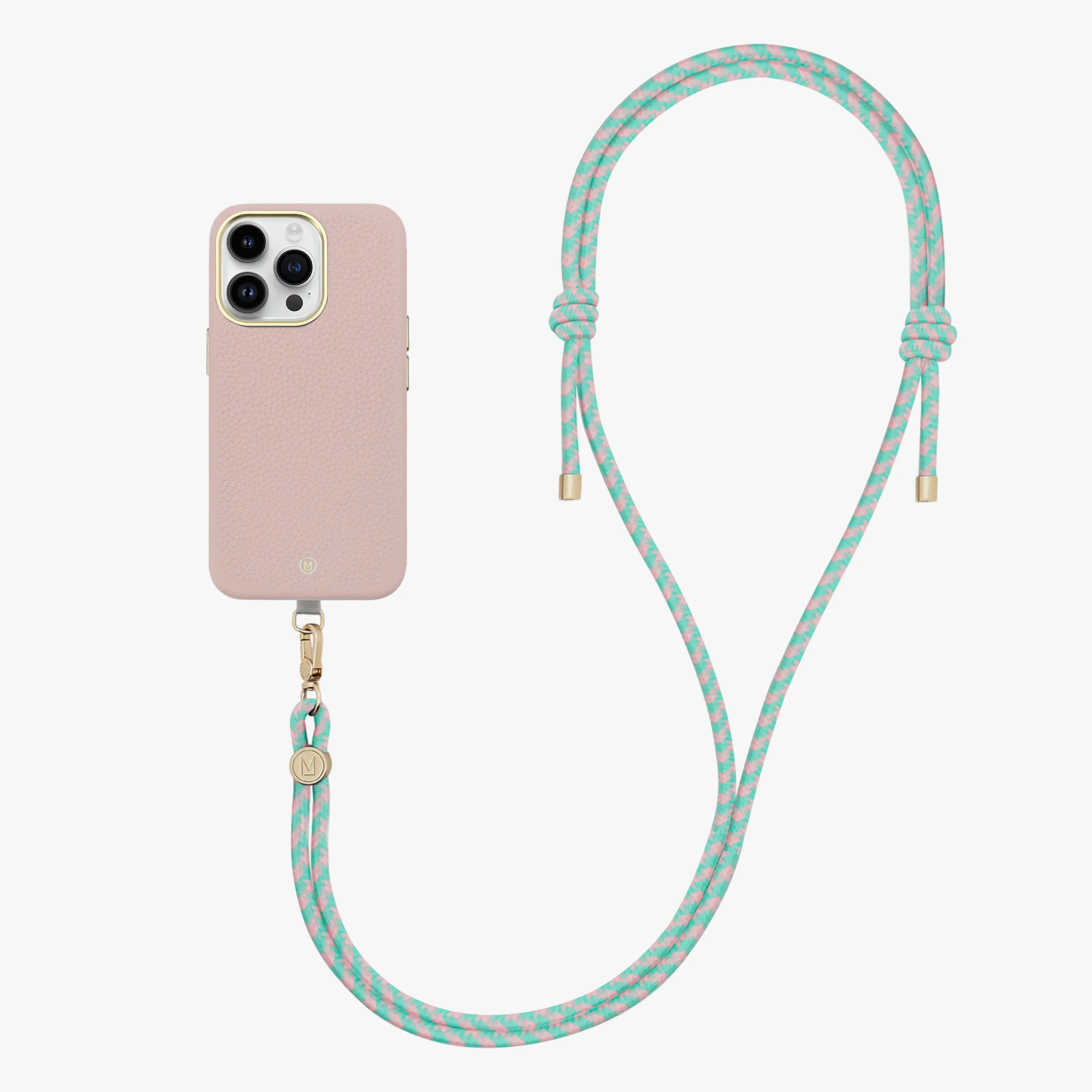 iPhone 14 Plus Leather MagSafe Case with Crossbody Rope Strap