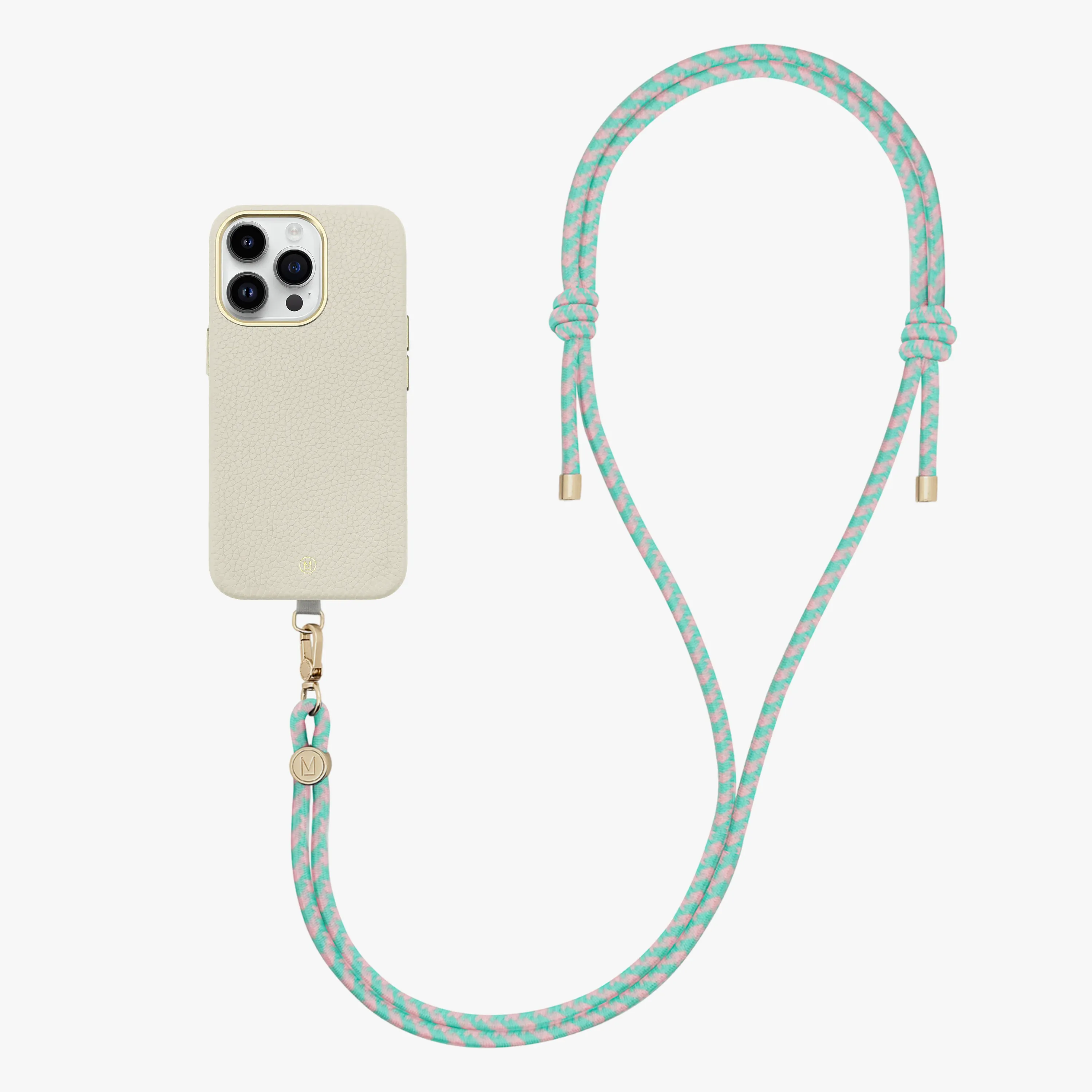 iPhone 14 Plus Leather MagSafe Case with Crossbody Rope Strap