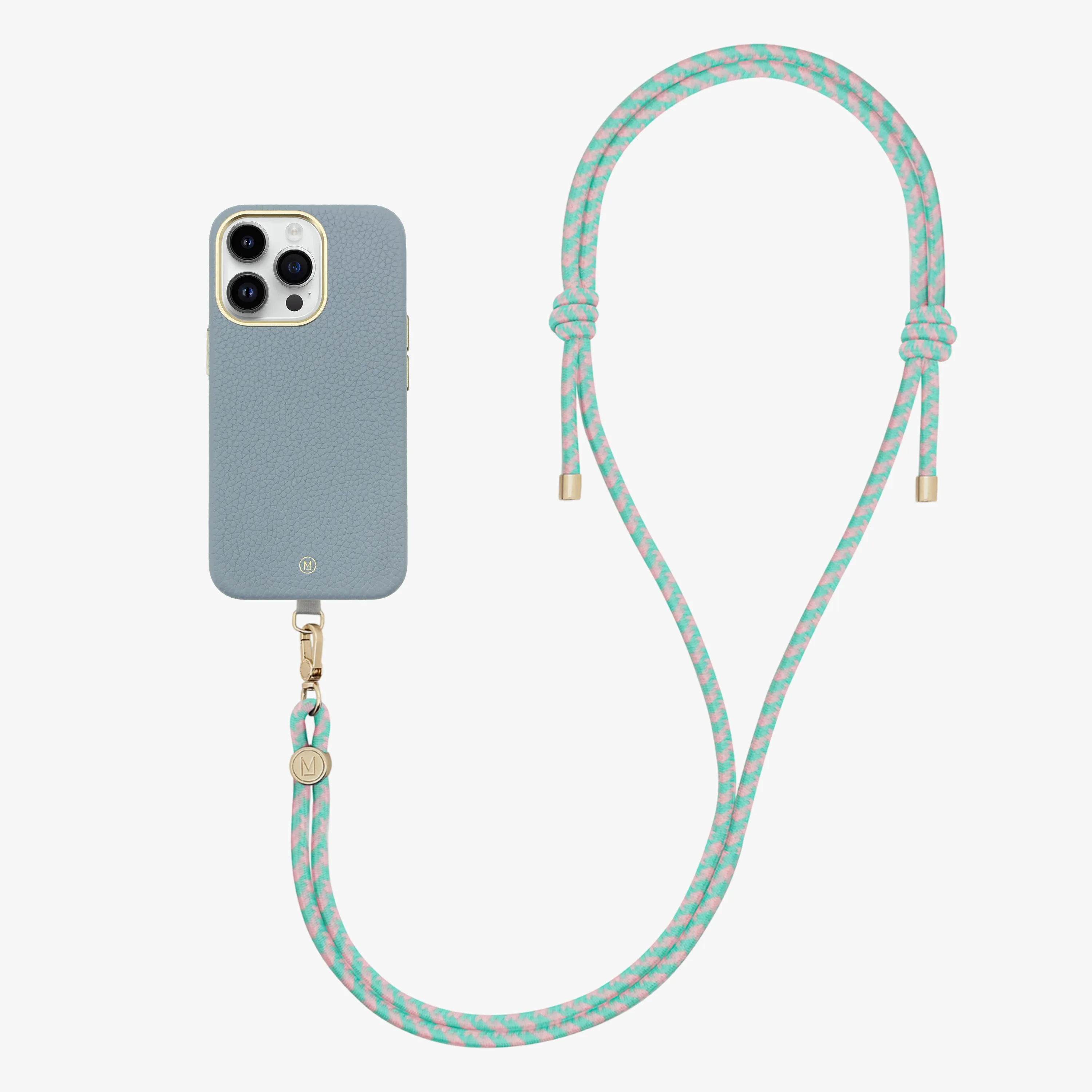 iPhone 14 Plus Leather MagSafe Case with Crossbody Rope Strap