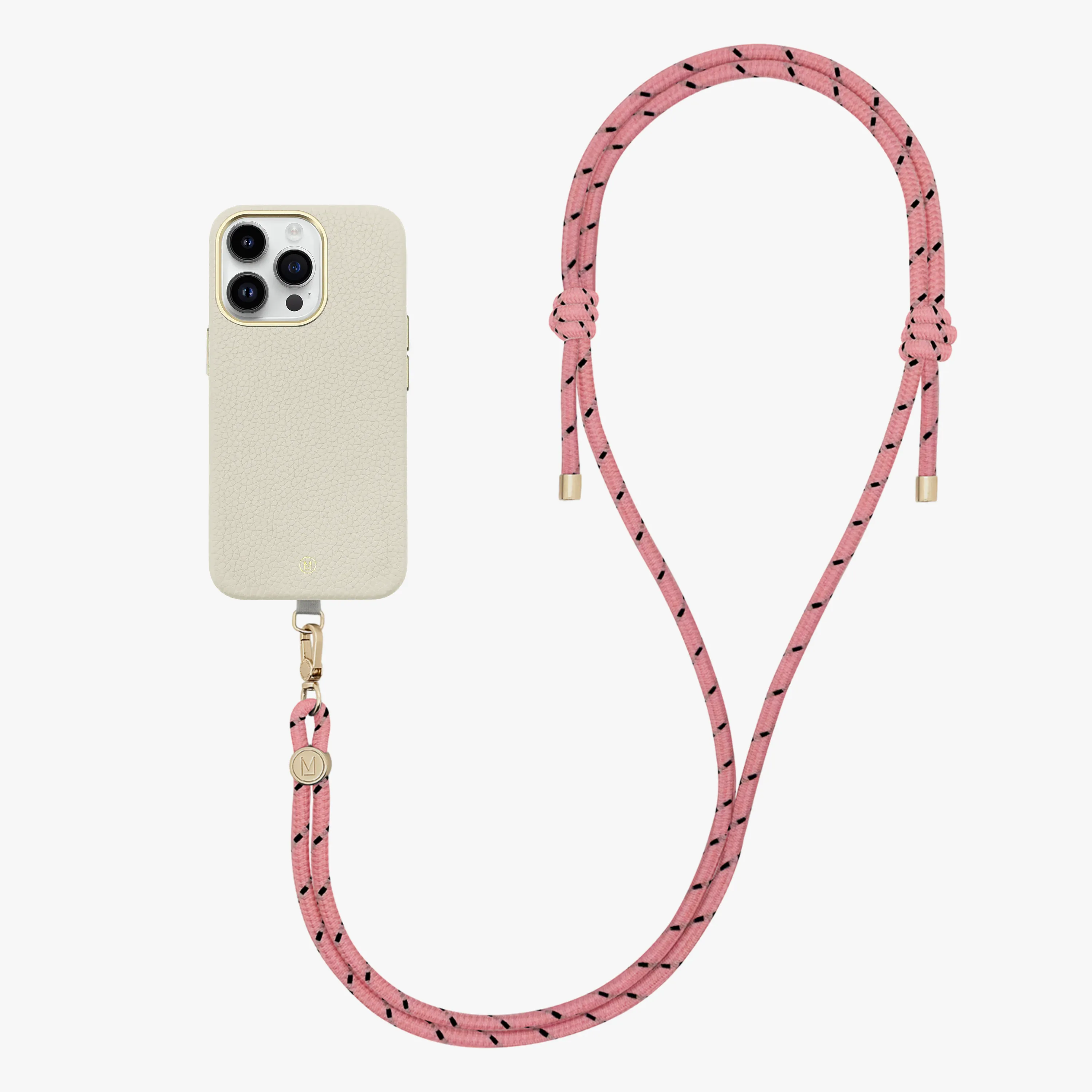 iPhone 14 Plus Leather MagSafe Case with Crossbody Rope Strap