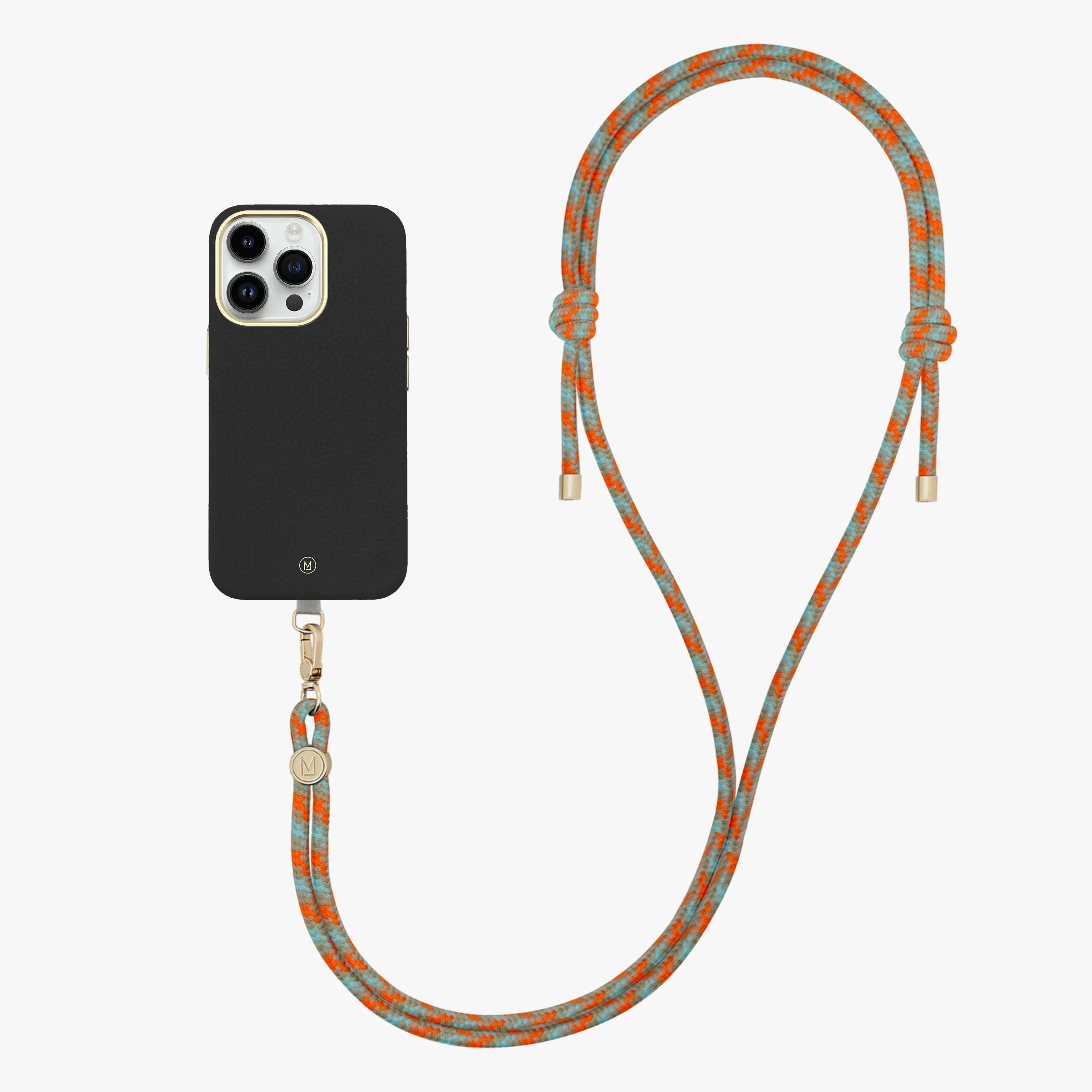 iPhone 14 Plus Leather MagSafe Case with Crossbody Rope Strap