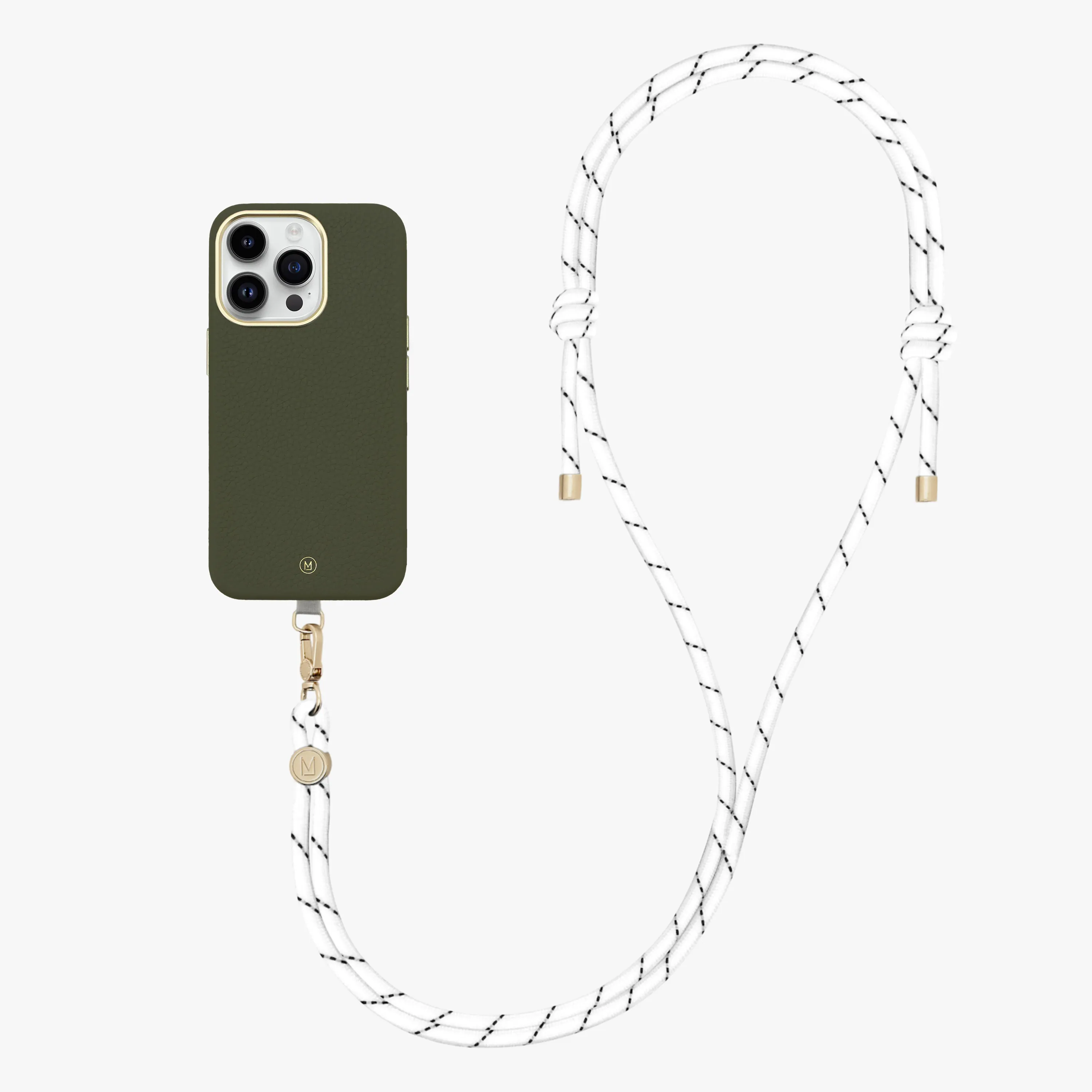 iPhone 14 Plus Leather MagSafe Case with Crossbody Rope Strap