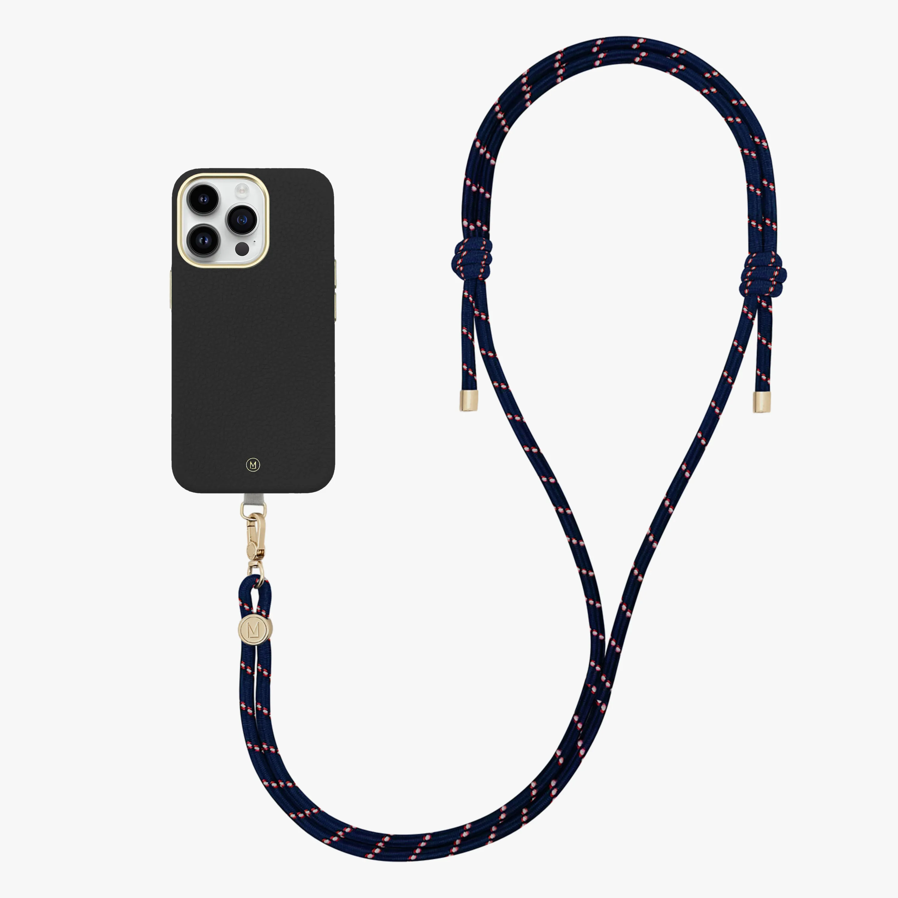 iPhone 14 Plus Leather MagSafe Case with Crossbody Rope Strap
