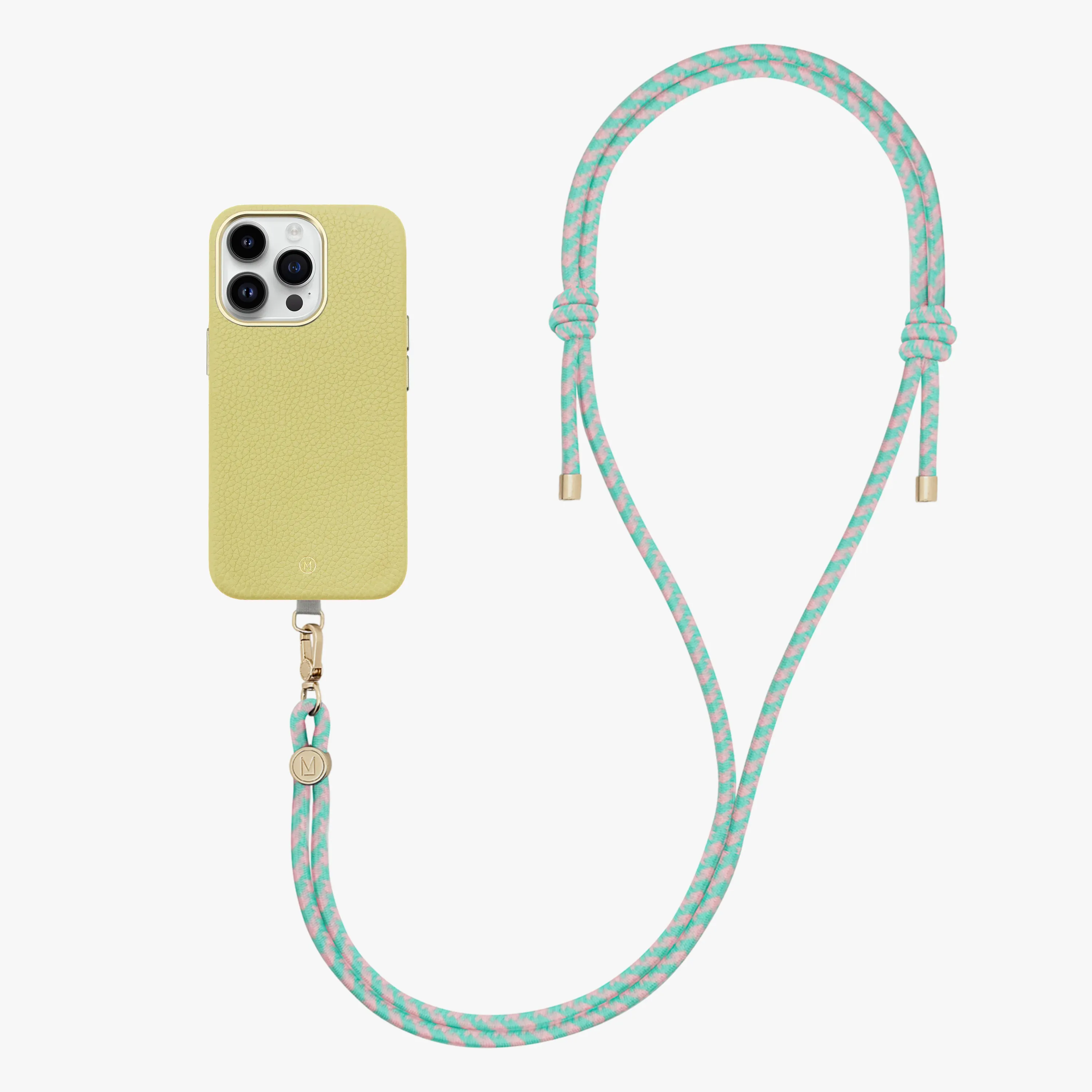 iPhone 14 Plus Leather MagSafe Case with Crossbody Rope Strap