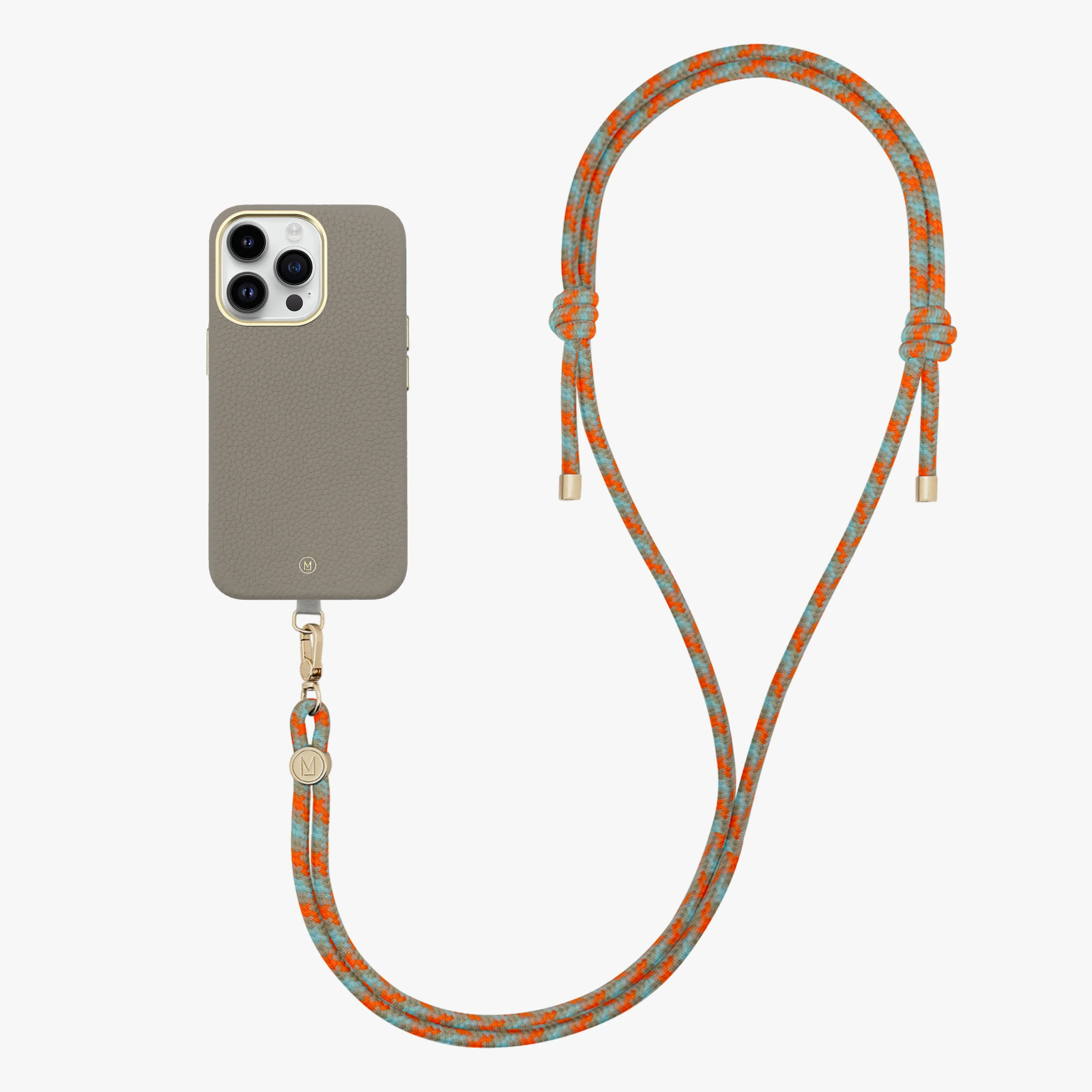 iPhone 14 Plus Leather MagSafe Case with Crossbody Rope Strap