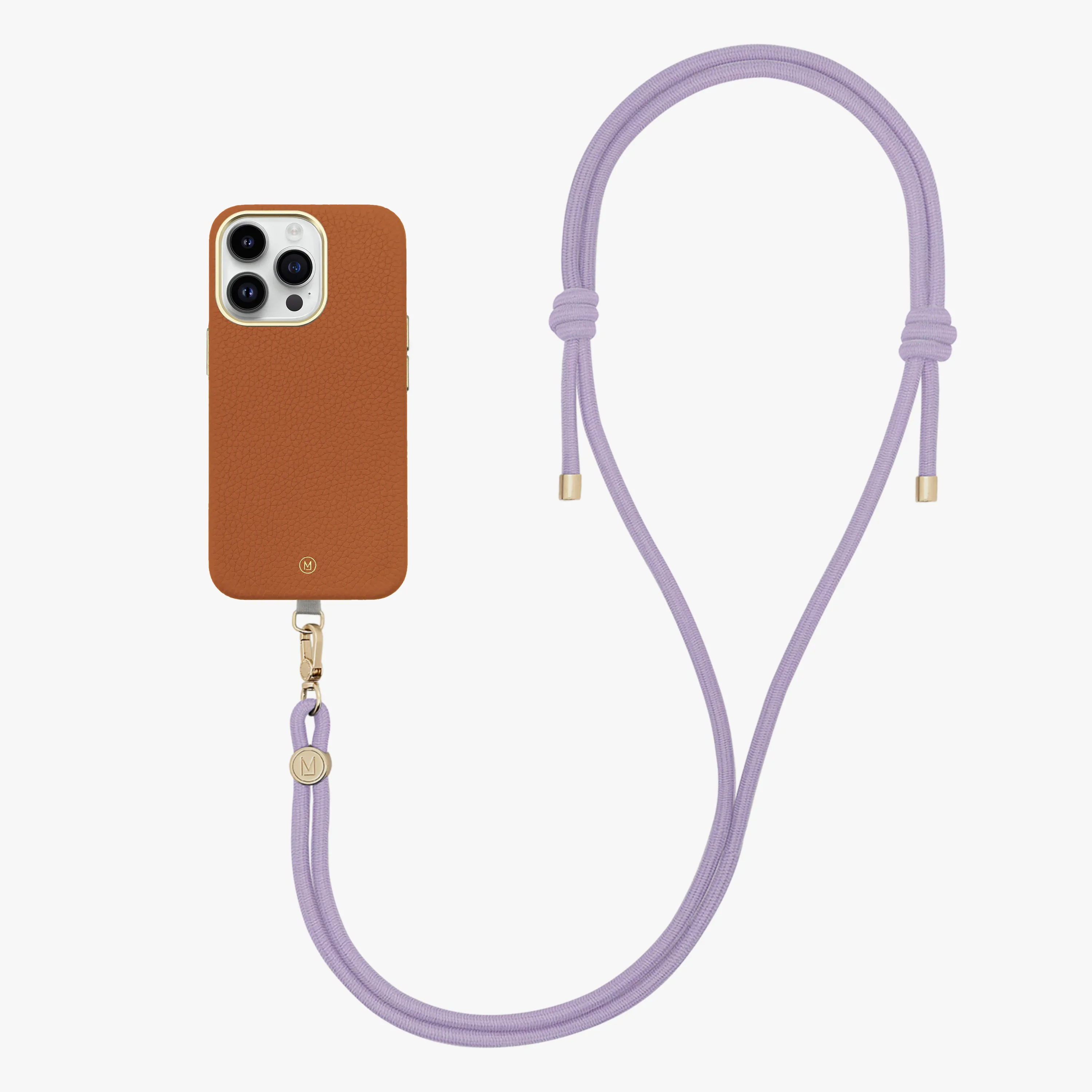 iPhone 14 Plus Leather MagSafe Case with Crossbody Rope Strap