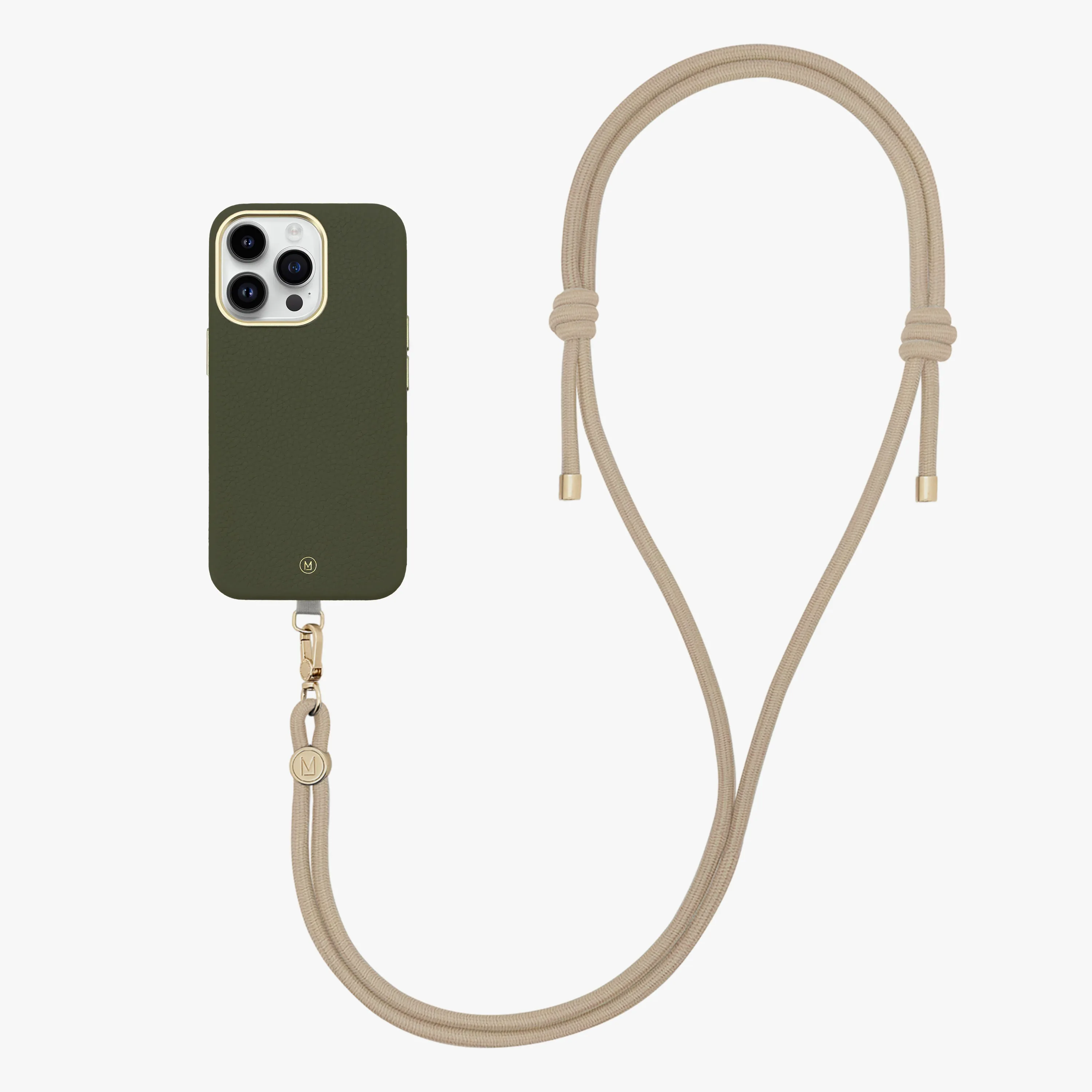 iPhone 14 Plus Leather MagSafe Case with Crossbody Rope Strap
