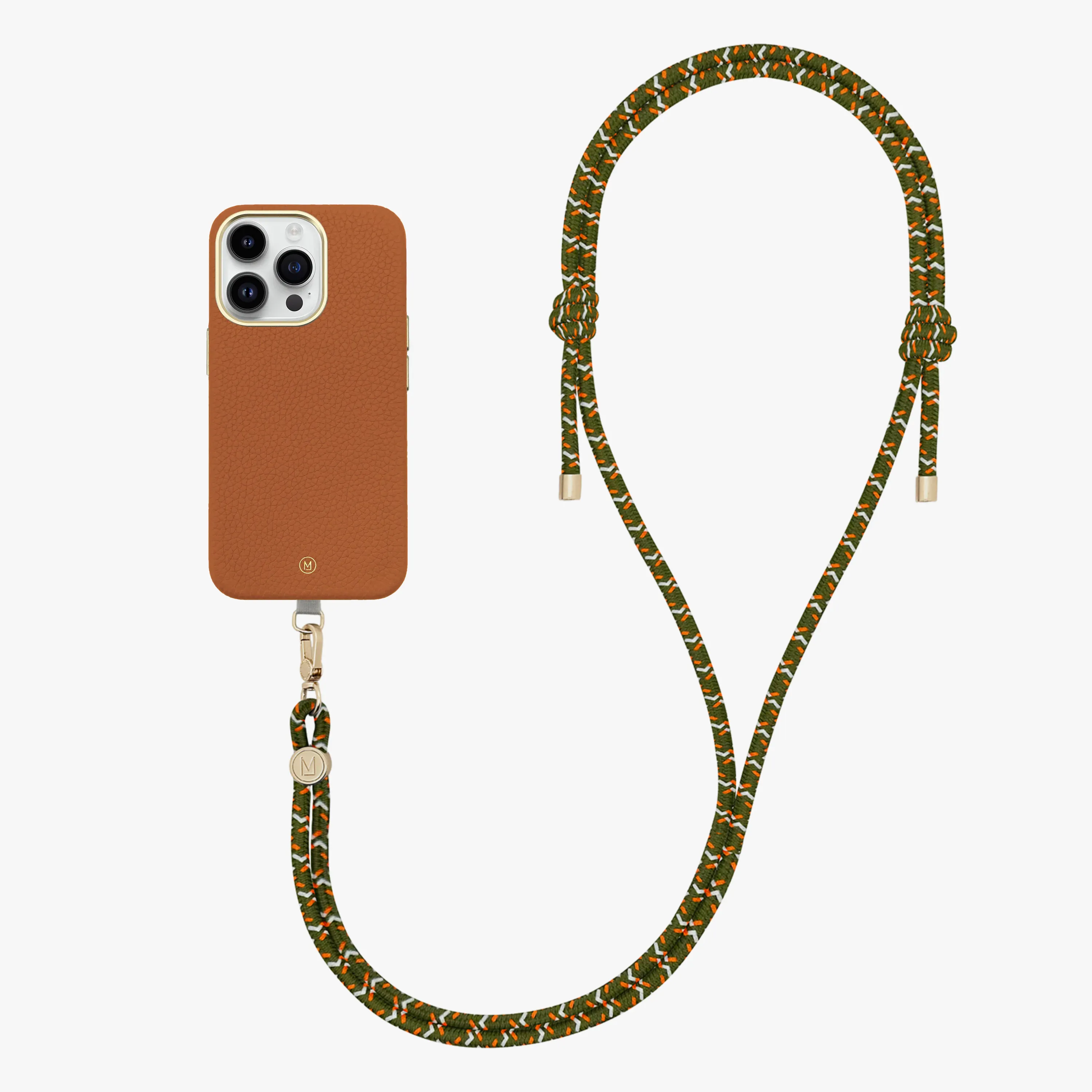 iPhone 14 Plus Leather MagSafe Case with Crossbody Rope Strap