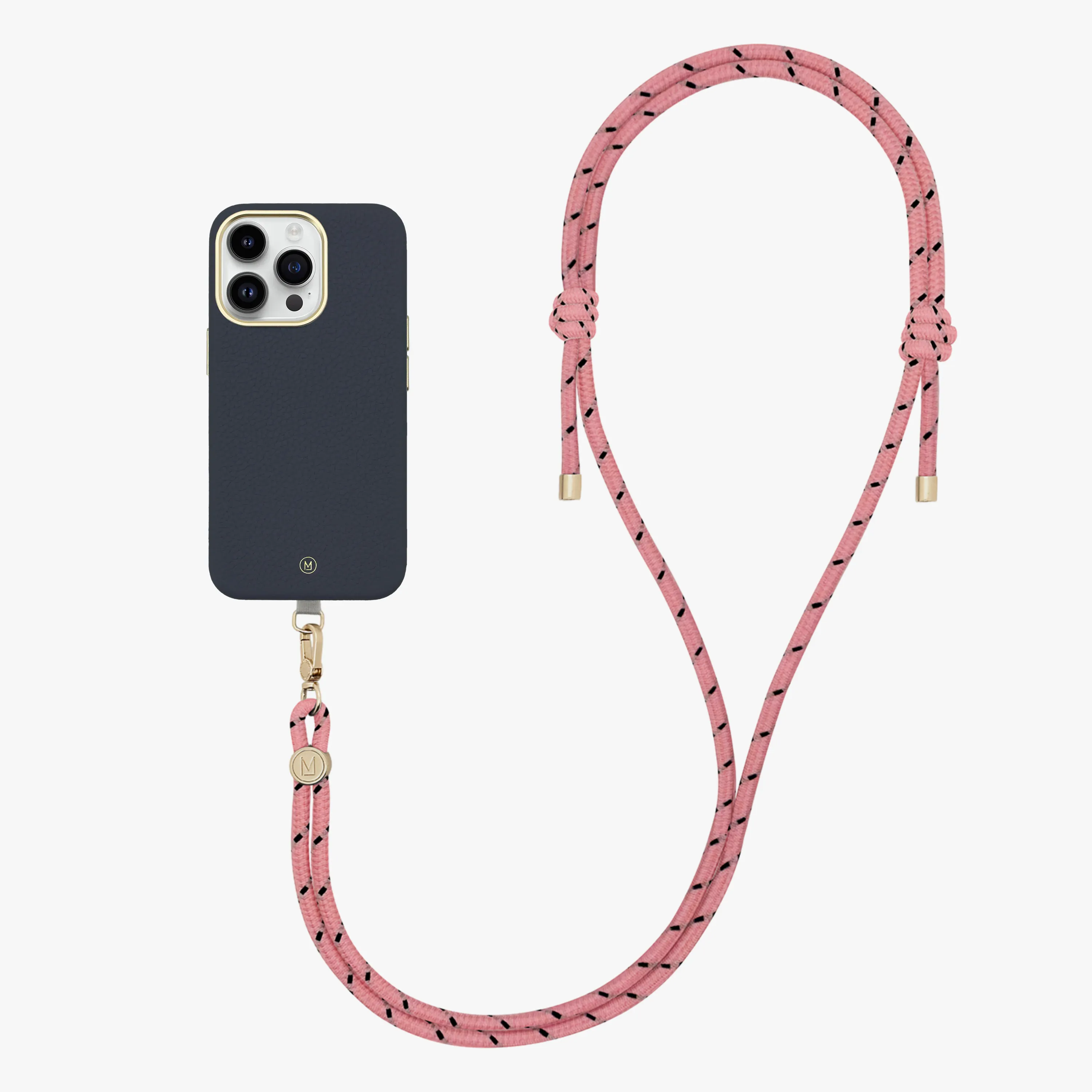 iPhone 14 Plus Leather MagSafe Case with Crossbody Rope Strap