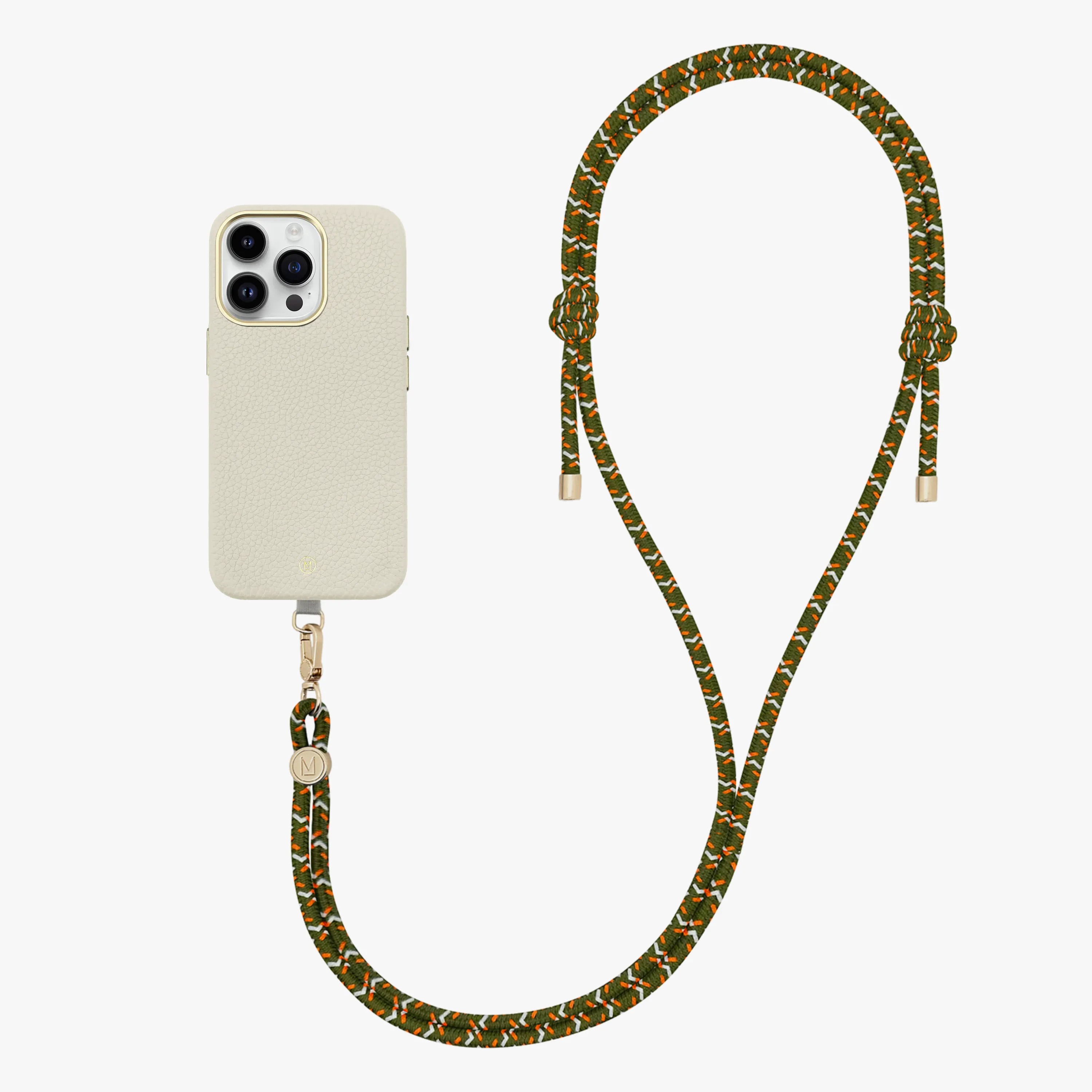 iPhone 14 Plus Leather MagSafe Case with Crossbody Rope Strap