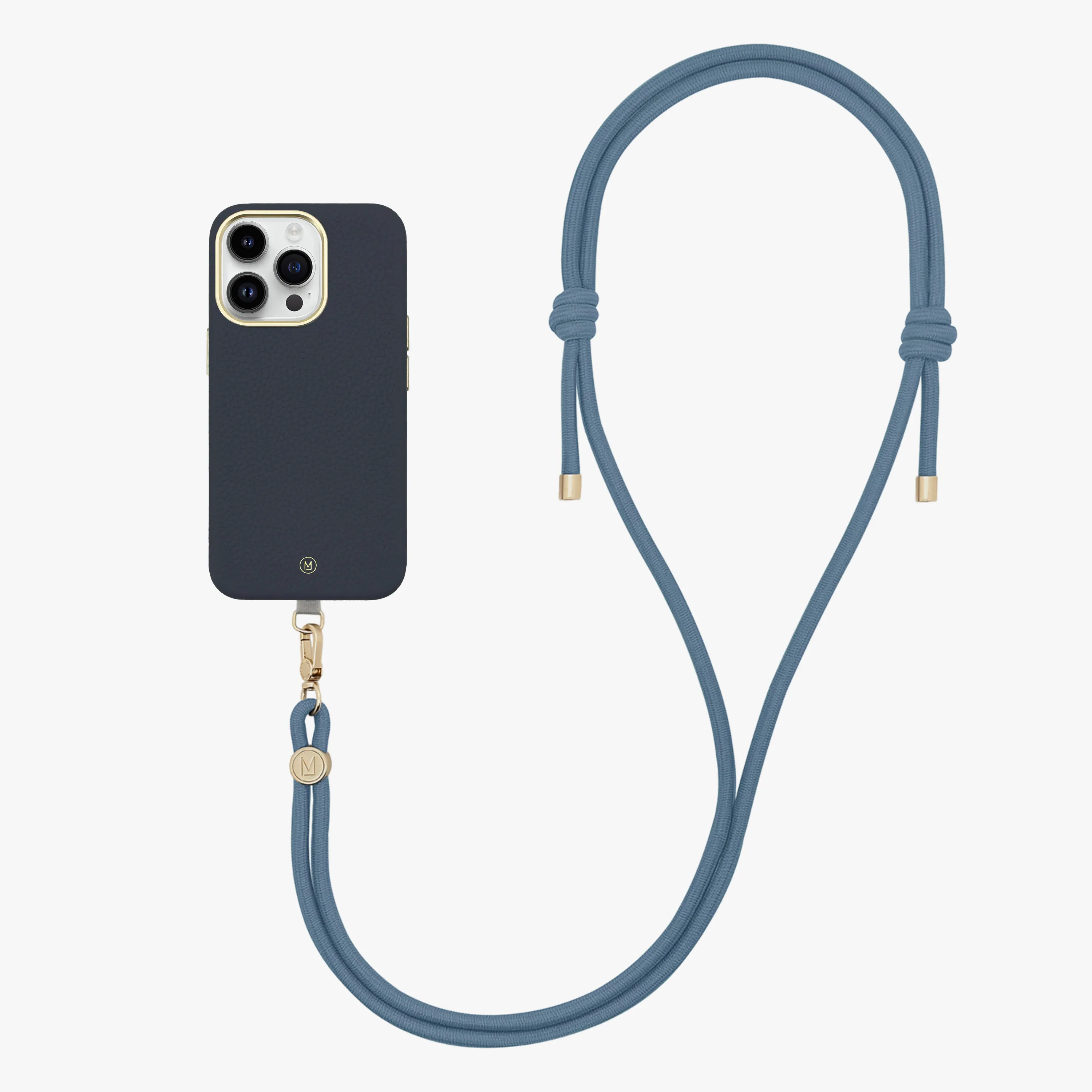 iPhone 14 Plus Leather MagSafe Case with Crossbody Rope Strap