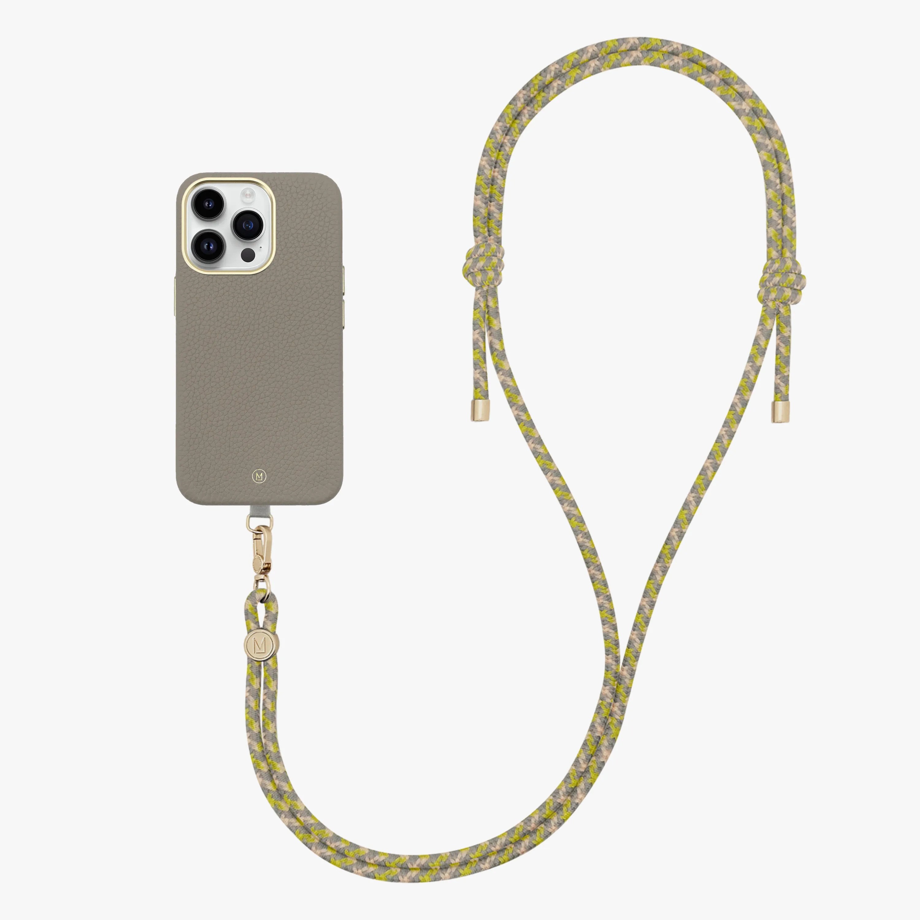 iPhone 14 Plus Leather MagSafe Case with Crossbody Rope Strap