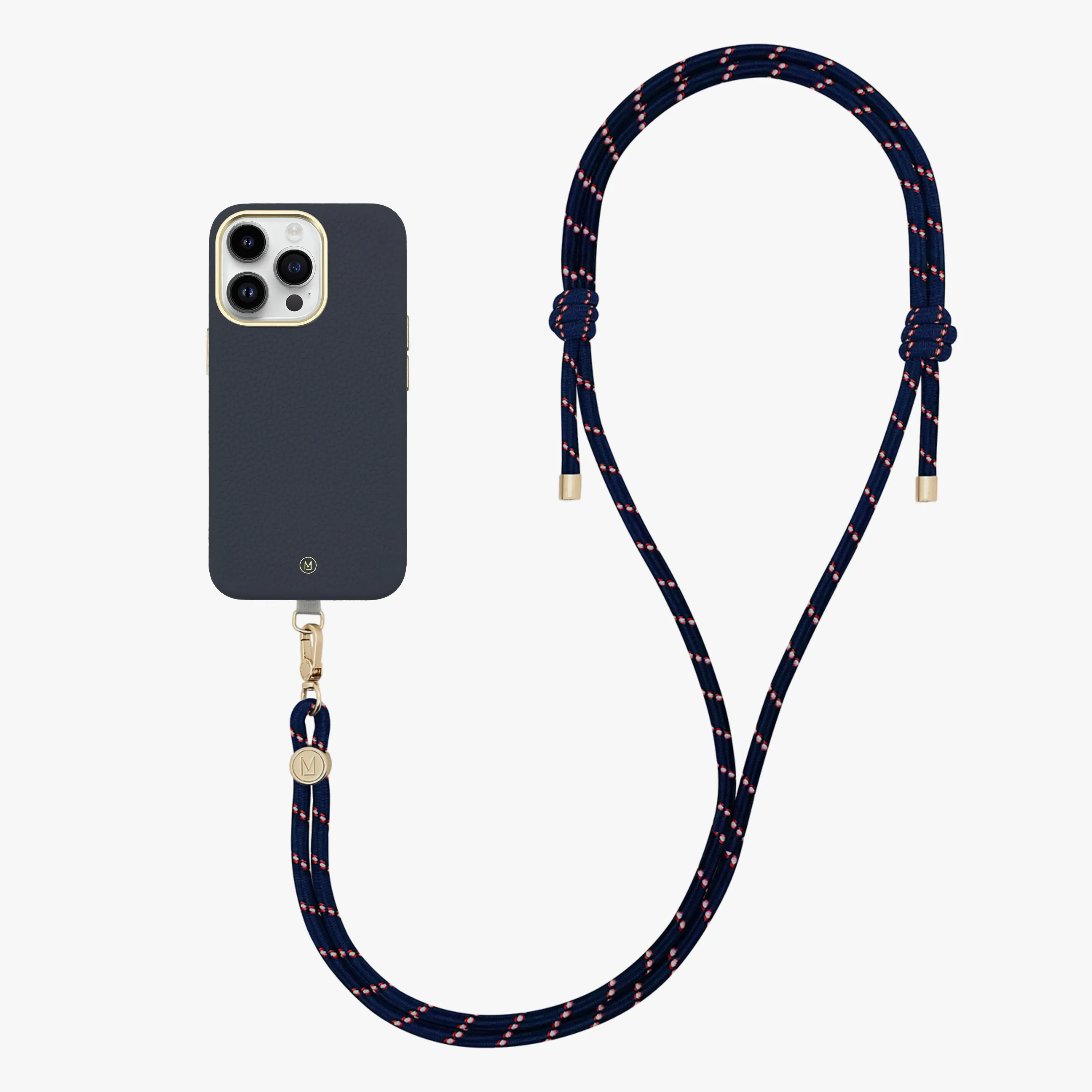iPhone 14 Plus Leather MagSafe Case with Crossbody Rope Strap