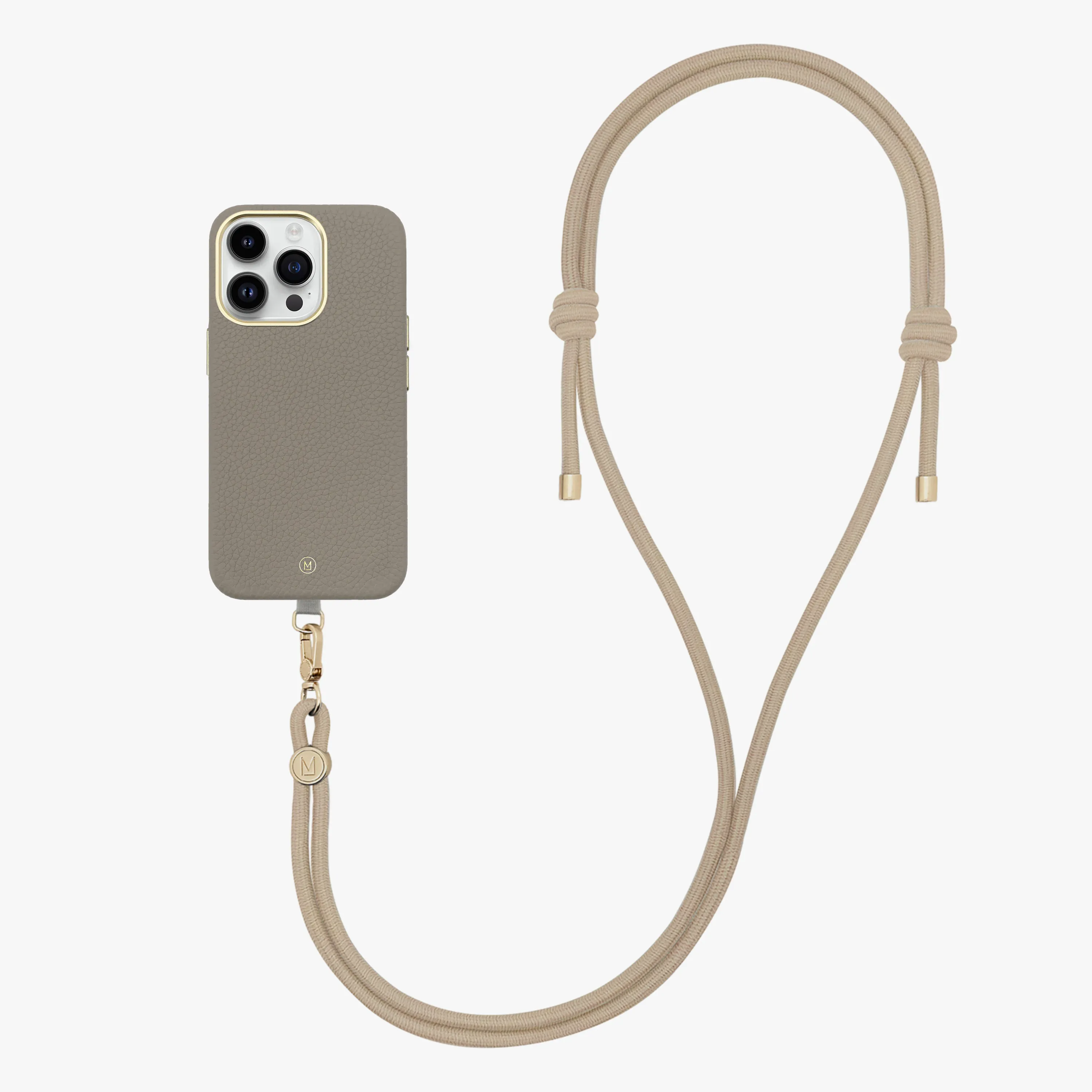 iPhone 14 Plus Leather MagSafe Case with Crossbody Rope Strap
