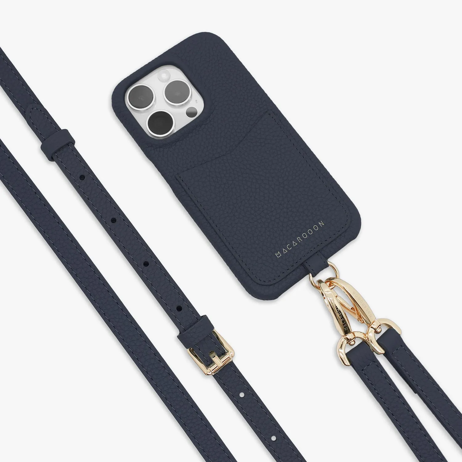 iPhone 14 Pro Max Leather Sling Card Case with Crossbody Leather Strap