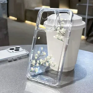 iPhone 14 Pro rubber case with camera protection - White flowers