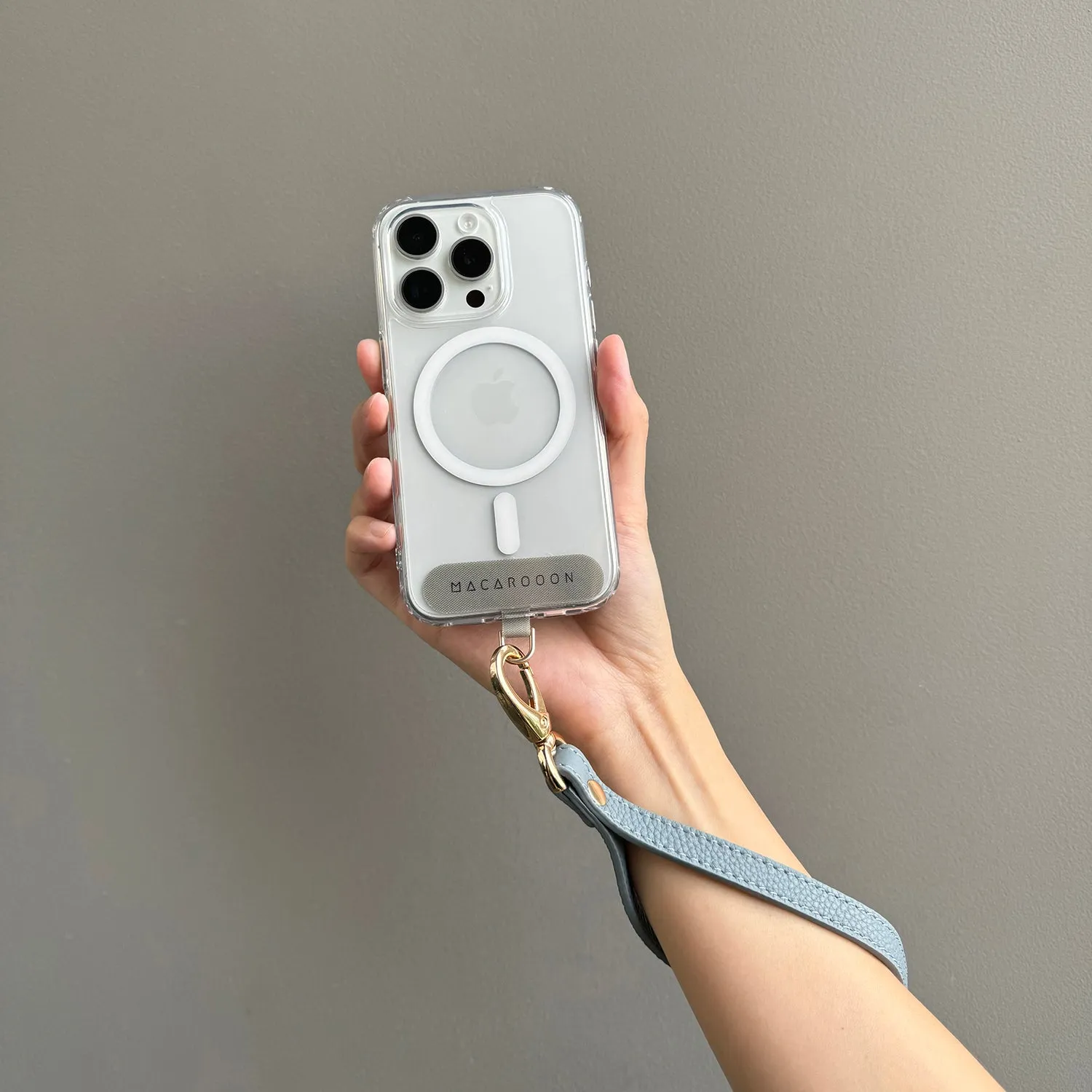 iPhone 15 Clear Case with Wrist Leather Strap