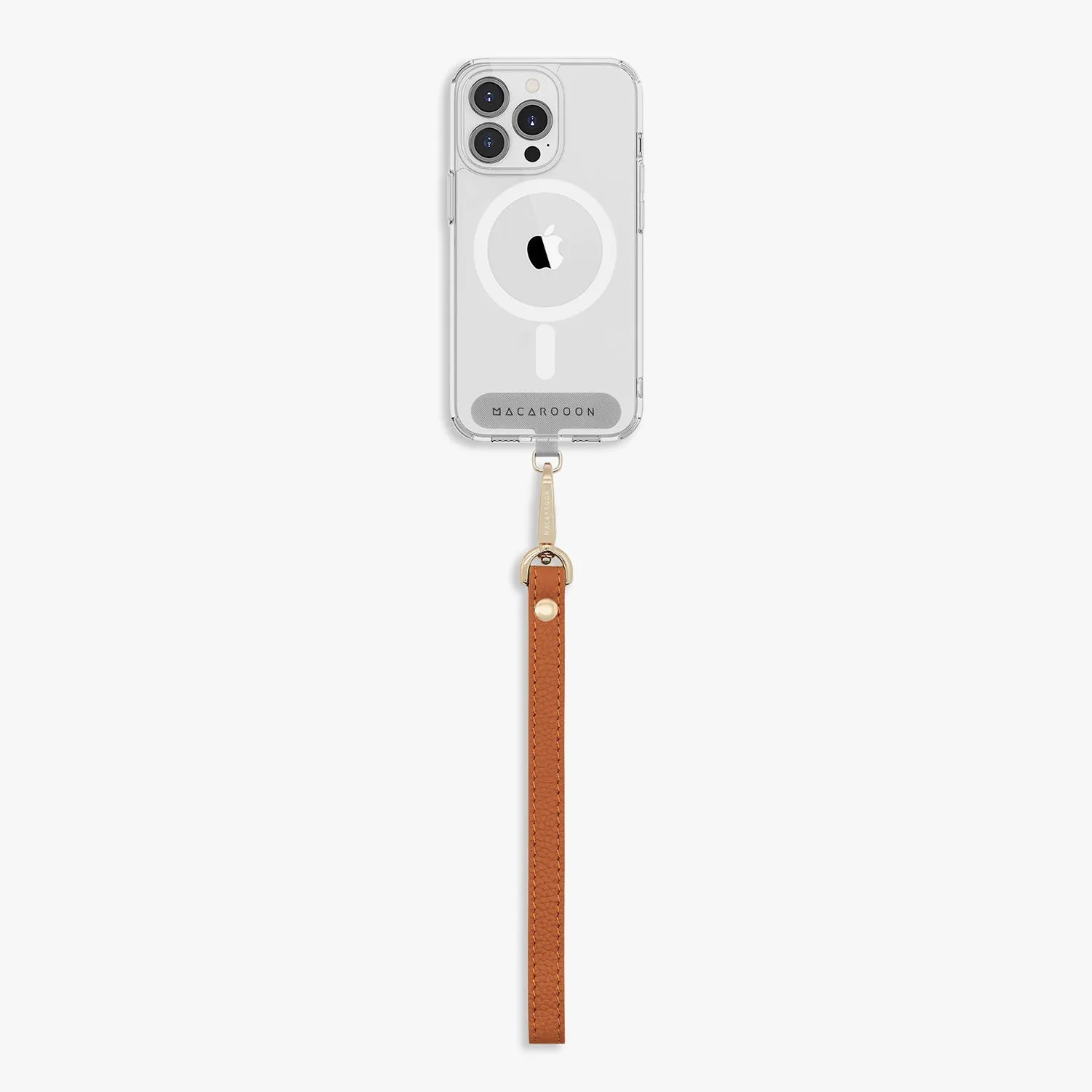 iPhone 15 Clear Case with Wrist Leather Strap