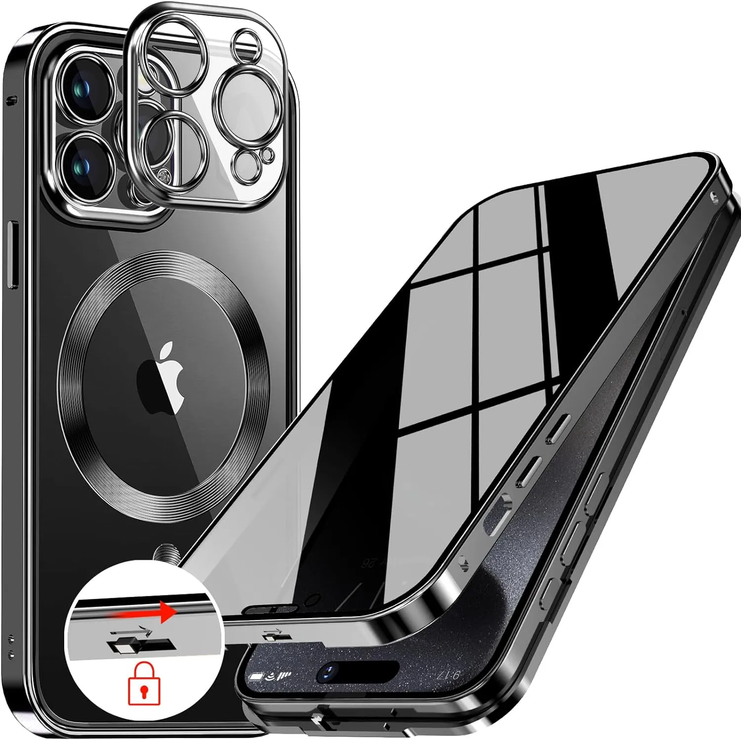 iPhone 15 Pro Max Full Body Bumper Cover Built-in 9H Glass-Blue