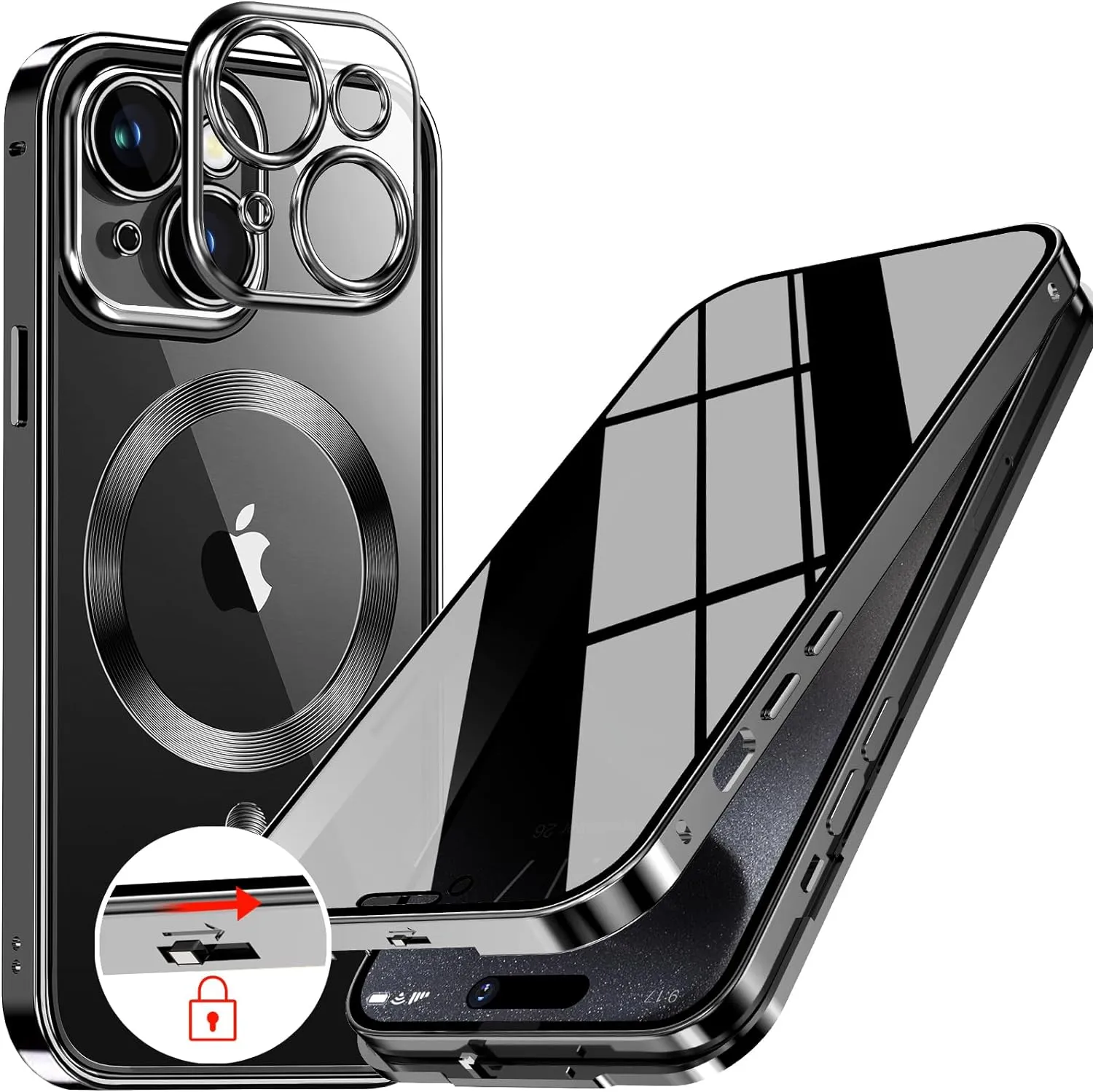 iPhone 15 Pro Max Full Body Bumper Cover Built-in 9H Glass-Blue