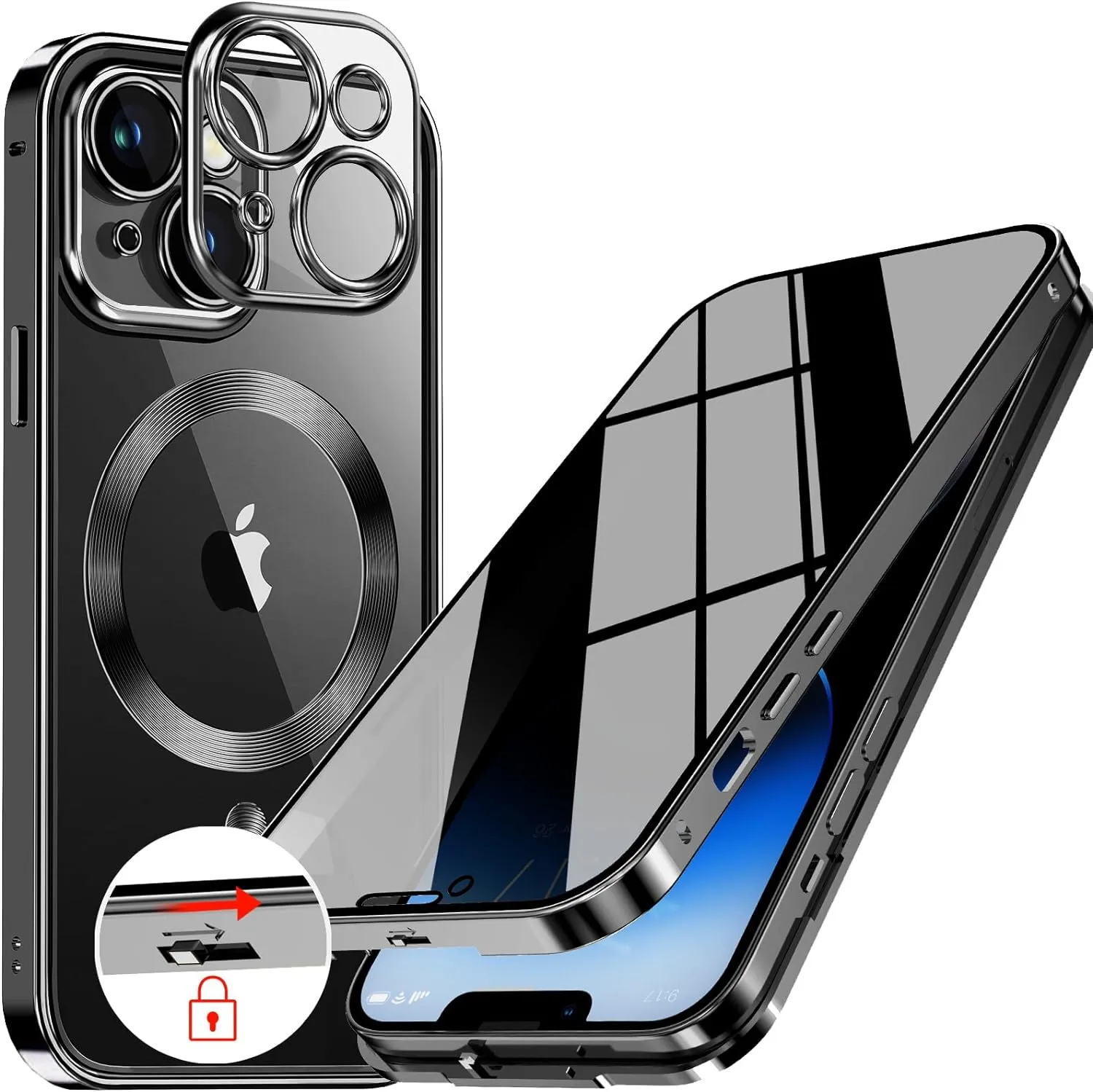 iPhone 15 Pro Max Full Body Bumper Cover Built-in 9H Glass-Blue