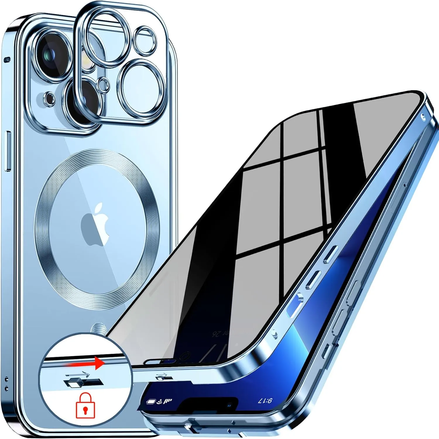 iPhone 15 Pro Max Full Body Bumper Cover Built-in 9H Glass-Blue
