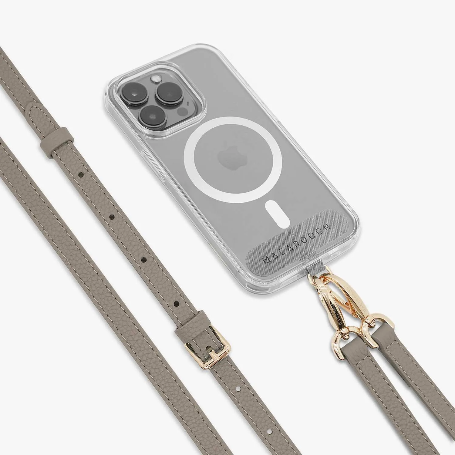 iPhone 16 Clear Case with Crossbody Leather Strap