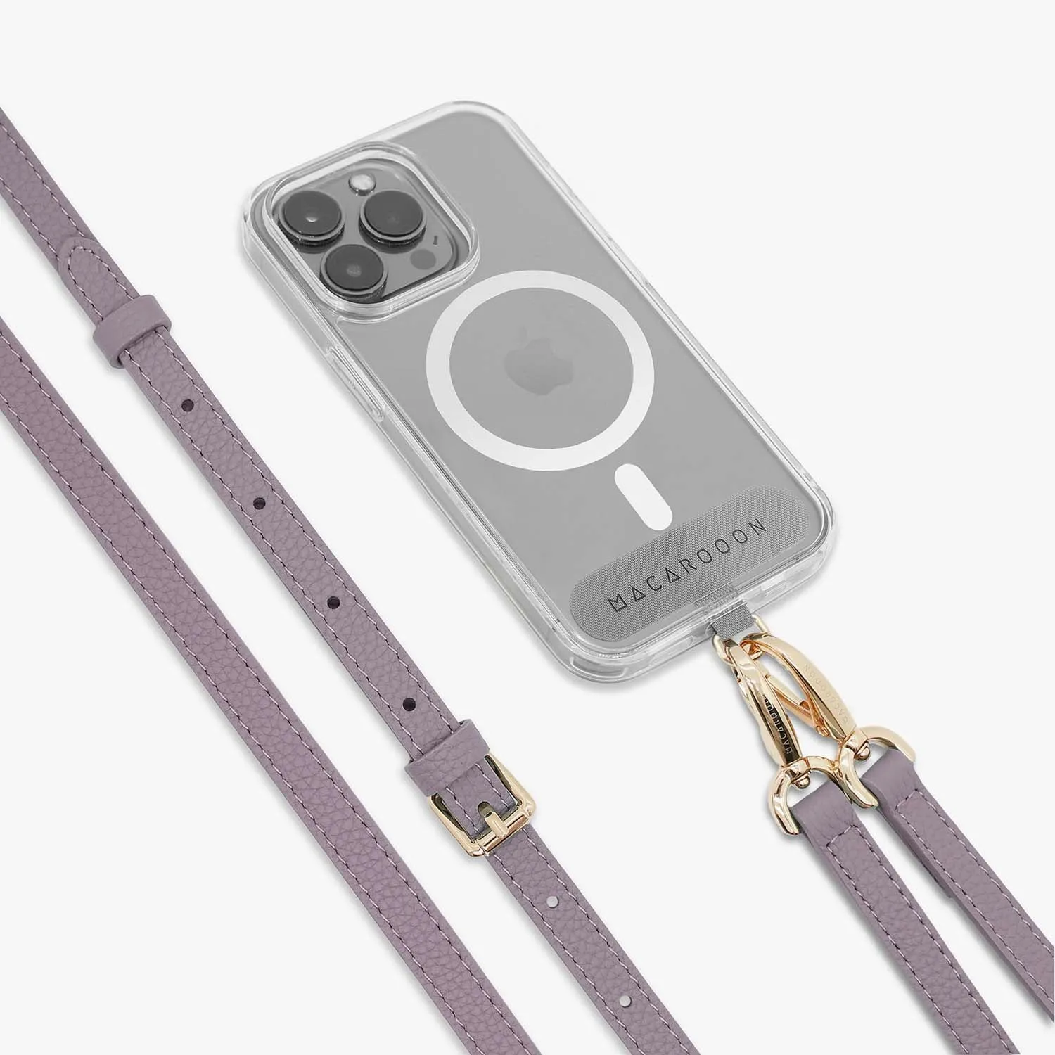 iPhone 16 Clear Case with Crossbody Leather Strap