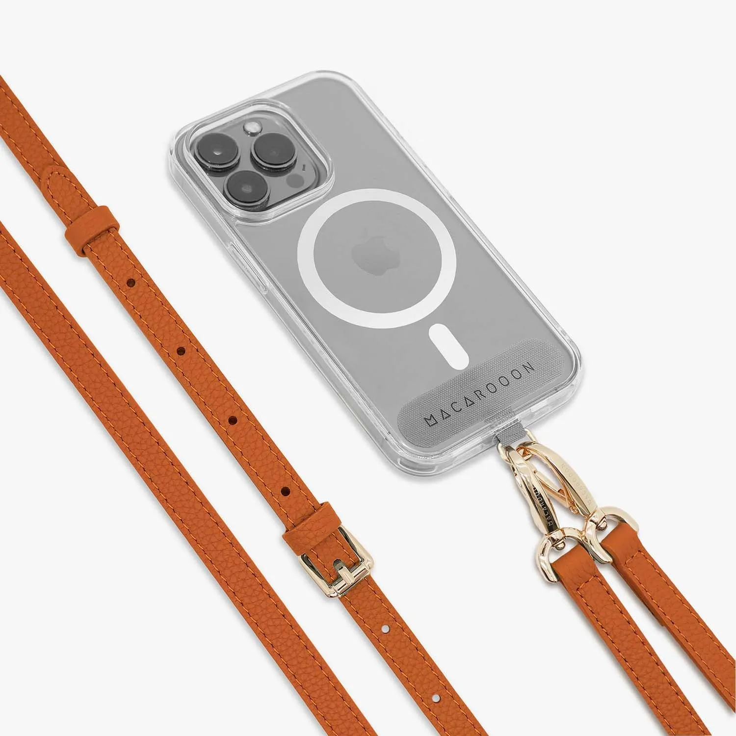 iPhone 16 Clear Case with Crossbody Leather Strap