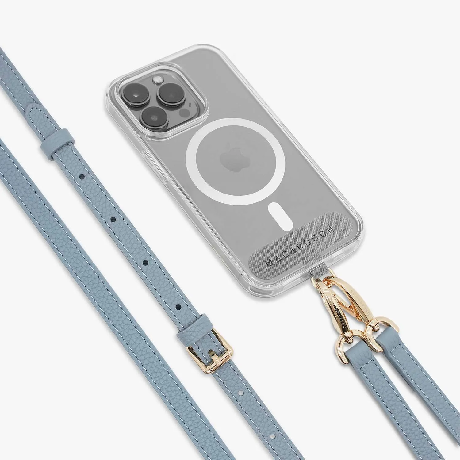 iPhone 16 Clear Case with Crossbody Leather Strap