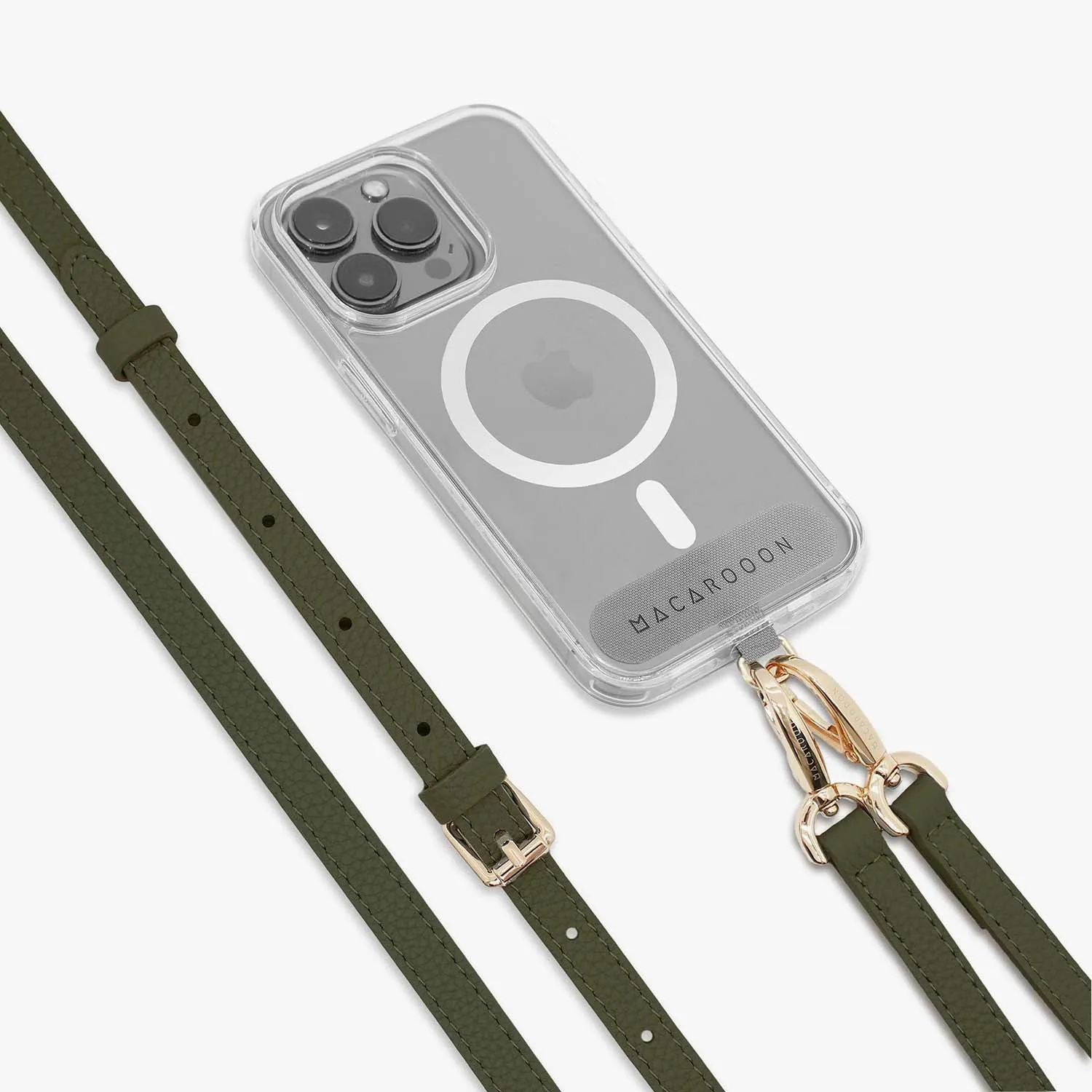 iPhone 16 Clear Case with Crossbody Leather Strap