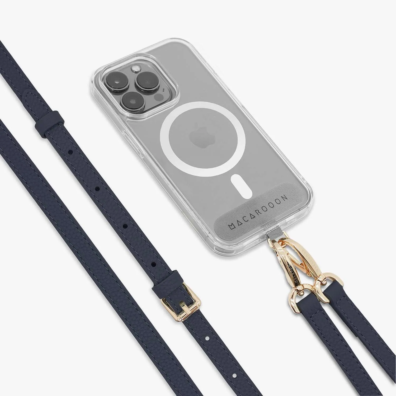 iPhone 16 Clear Case with Crossbody Leather Strap
