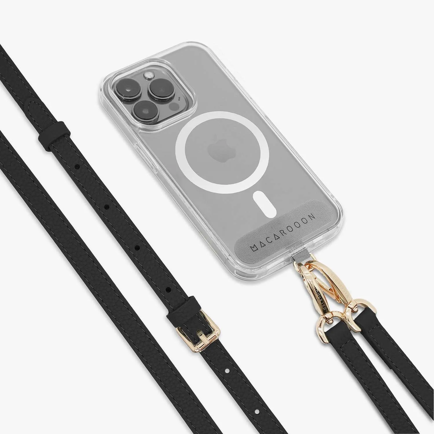 iPhone 16 Clear Case with Crossbody Leather Strap