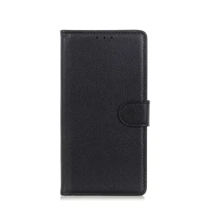 iPhone 16 Leather Case Flip Cover Litchi Look - Black
