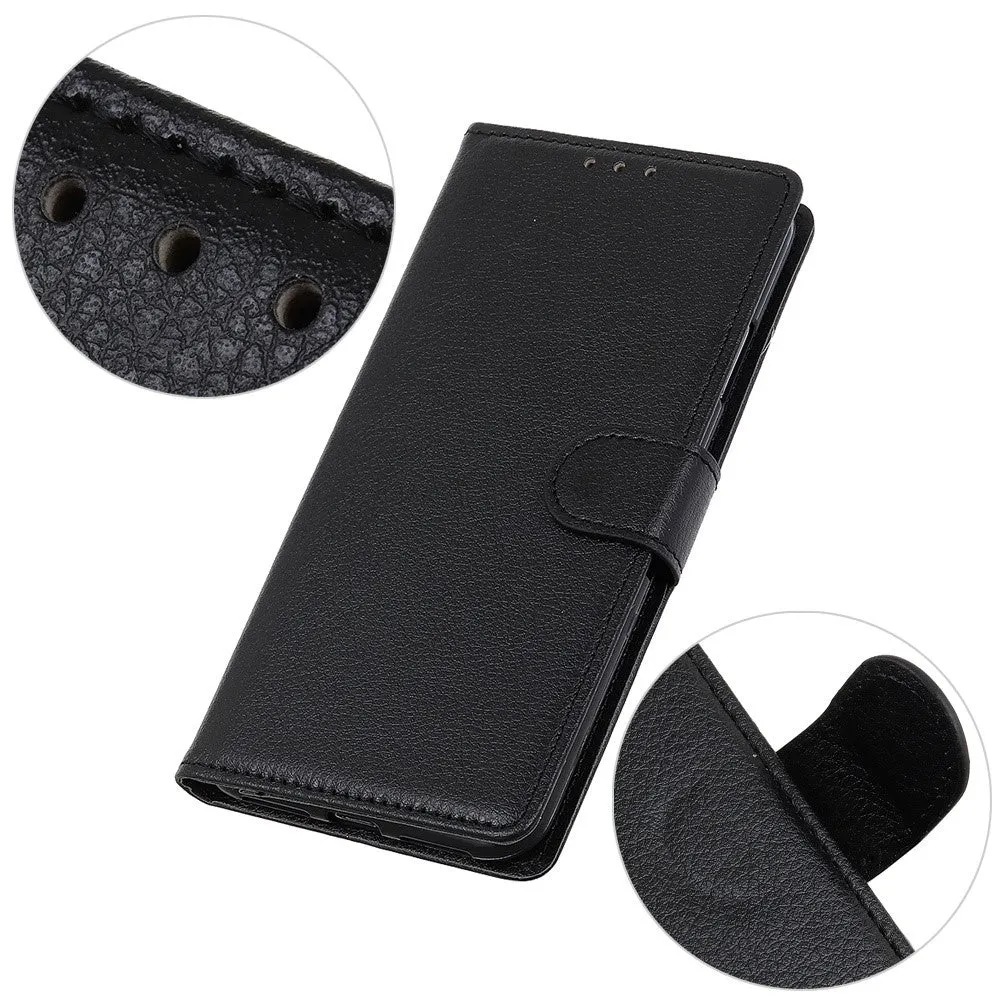 iPhone 16 Leather Case Flip Cover Litchi Look - Black