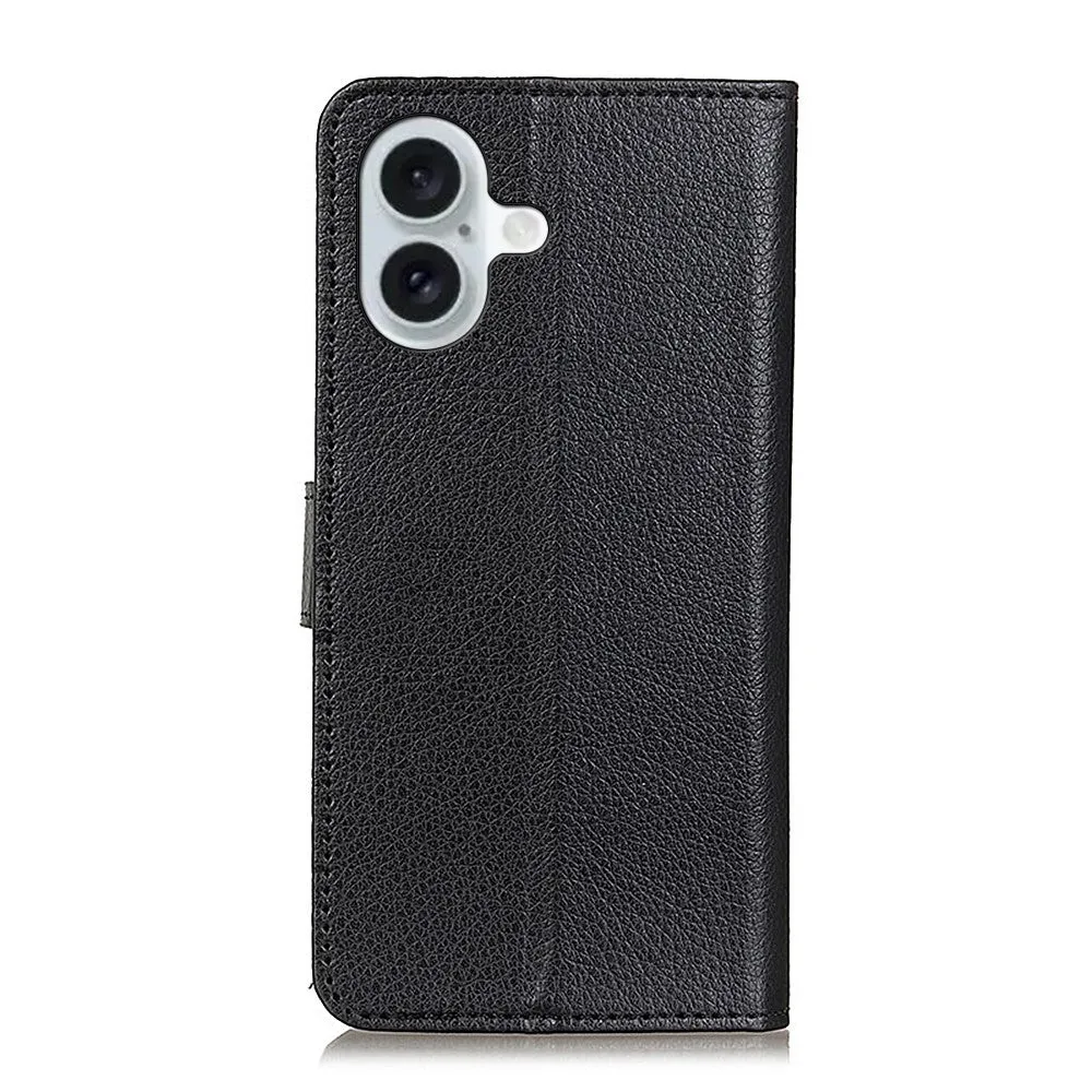 iPhone 16 Leather Case Flip Cover Litchi Look - Black