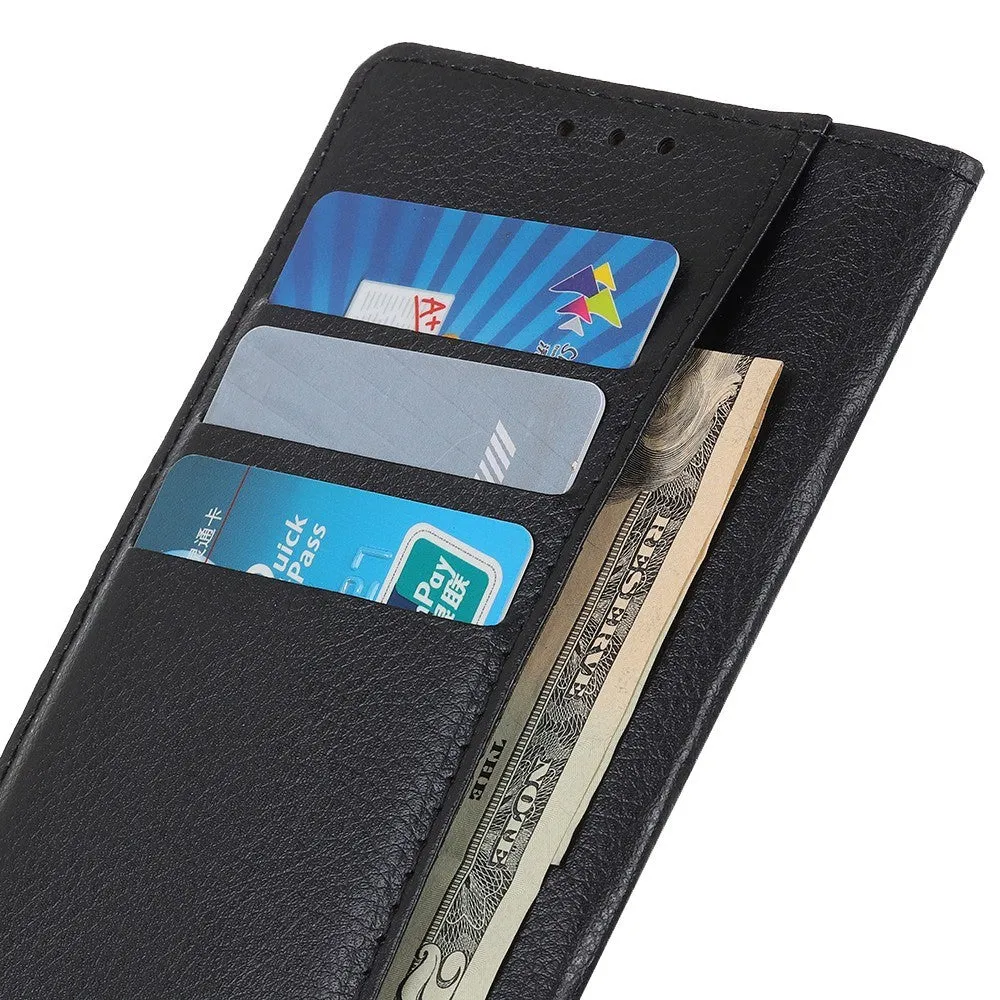 iPhone 16 Leather Case Flip Cover Litchi Look - Black