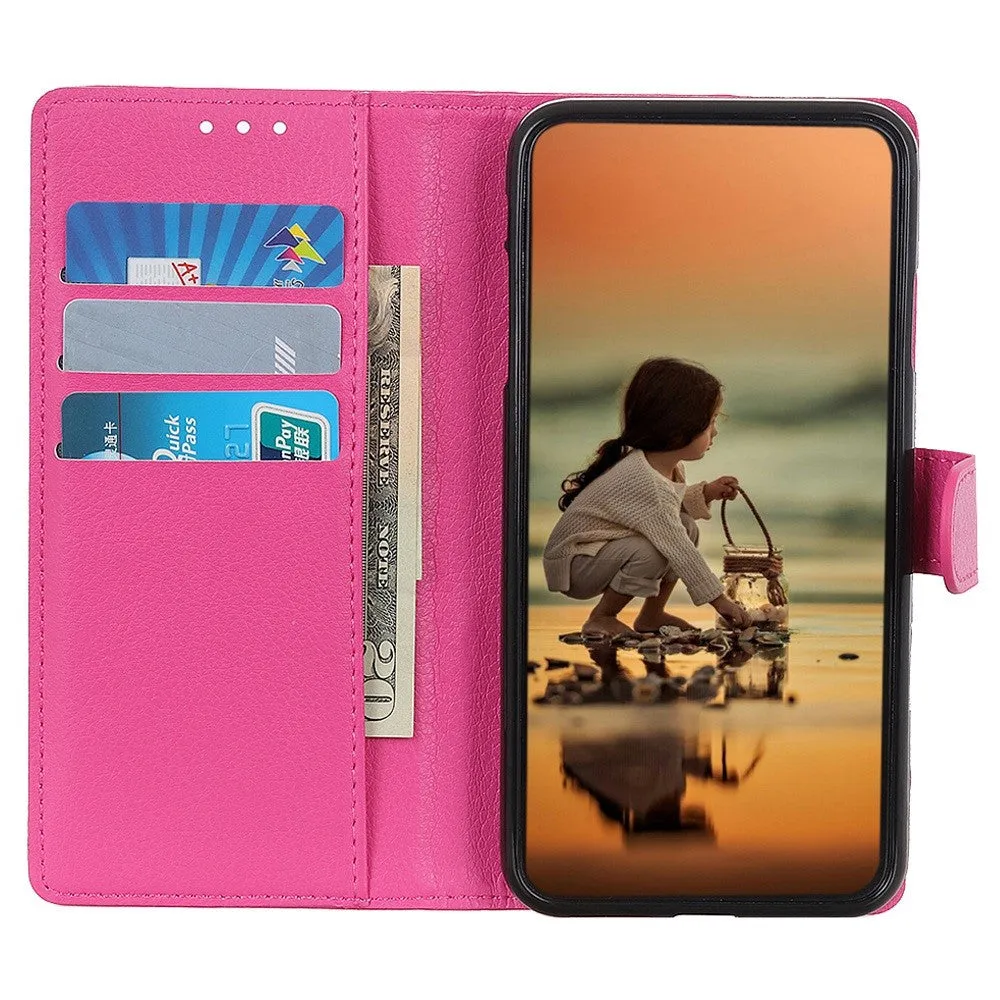 iPhone 16 Leather Case Flip Cover Litchi Look - Pink