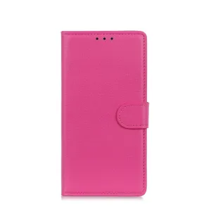 iPhone 16 Leather Case Flip Cover Litchi Look - Pink