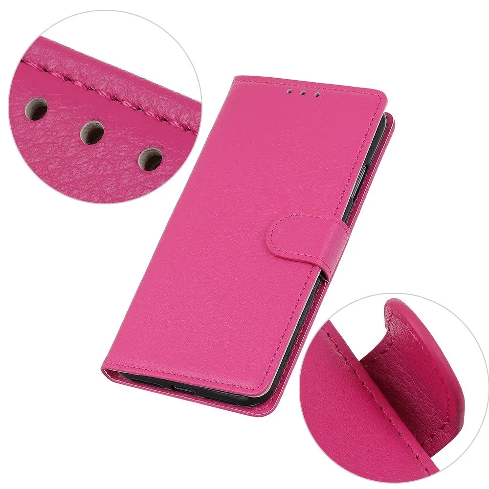 iPhone 16 Leather Case Flip Cover Litchi Look - Pink