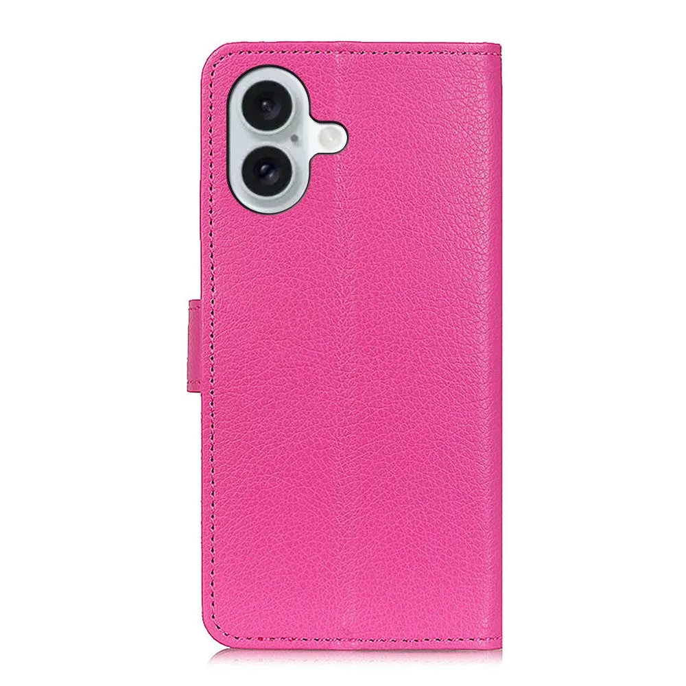 iPhone 16 Leather Case Flip Cover Litchi Look - Pink