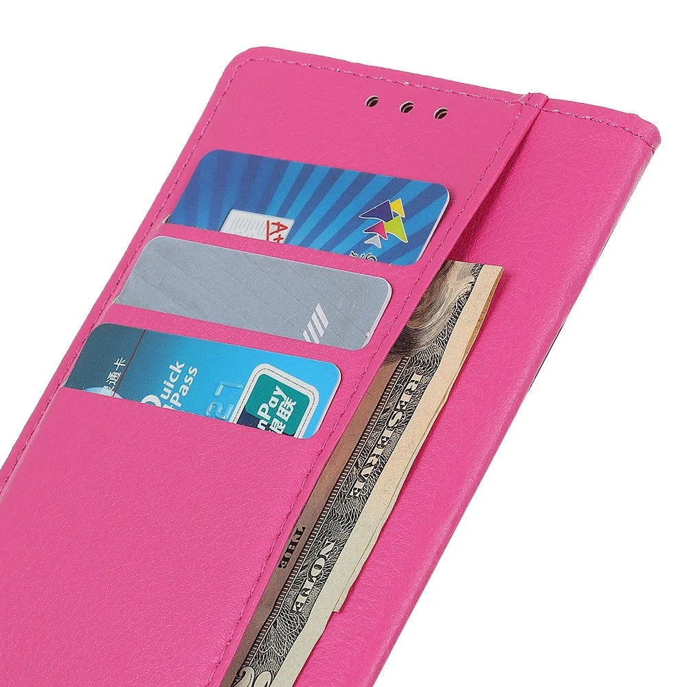 iPhone 16 Leather Case Flip Cover Litchi Look - Pink