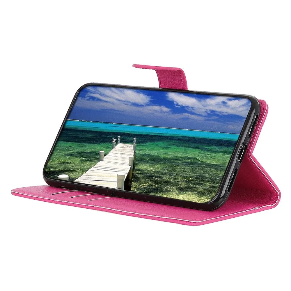 iPhone 16 Leather Case Flip Cover Litchi Look - Pink