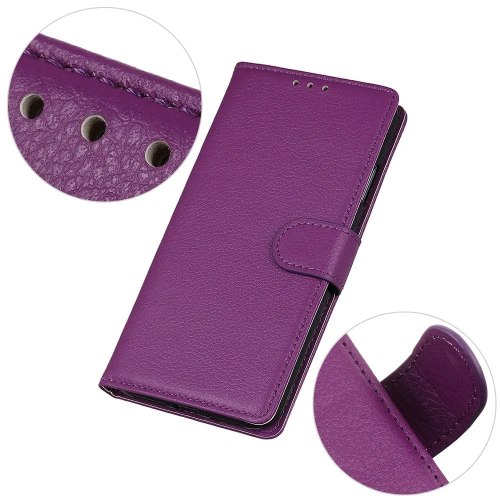 iPhone 16 Leather Case Flip Cover Litchi Look - Purple