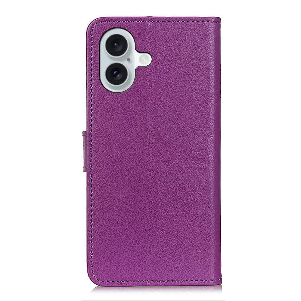 iPhone 16 Leather Case Flip Cover Litchi Look - Purple