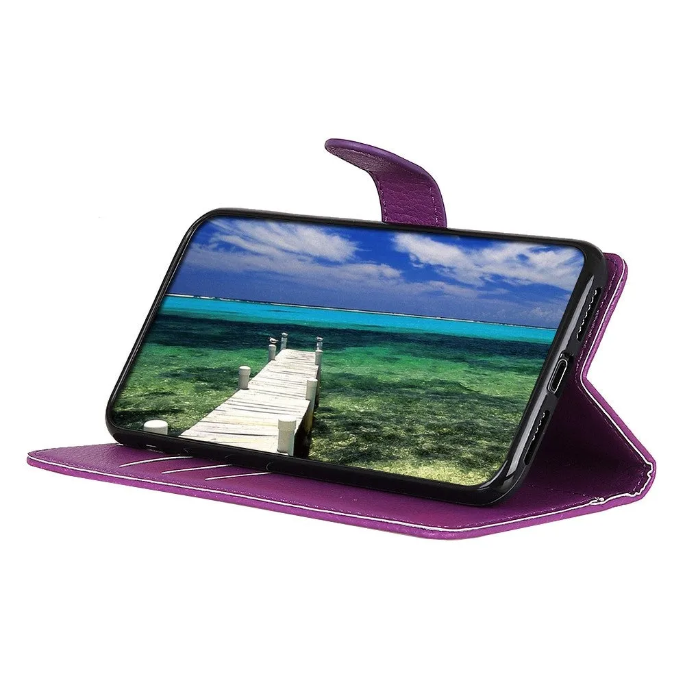 iPhone 16 Leather Case Flip Cover Litchi Look - Purple